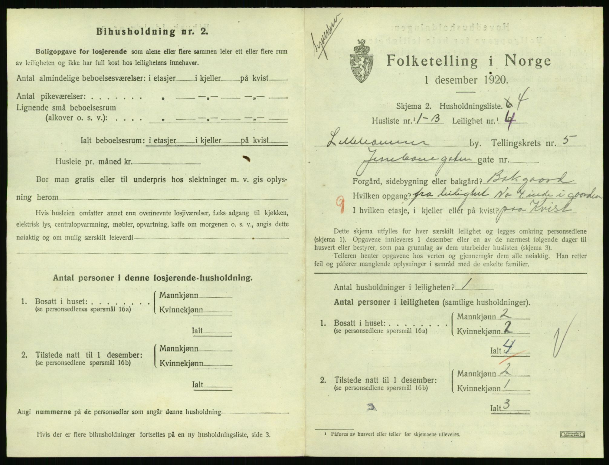 SAH, 1920 census for Lillehammer, 1920, p. 2204