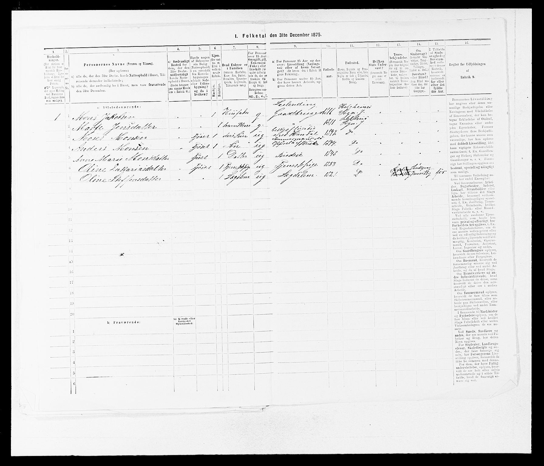 SAB, 1875 census for 1431P Jølster, 1875, p. 523