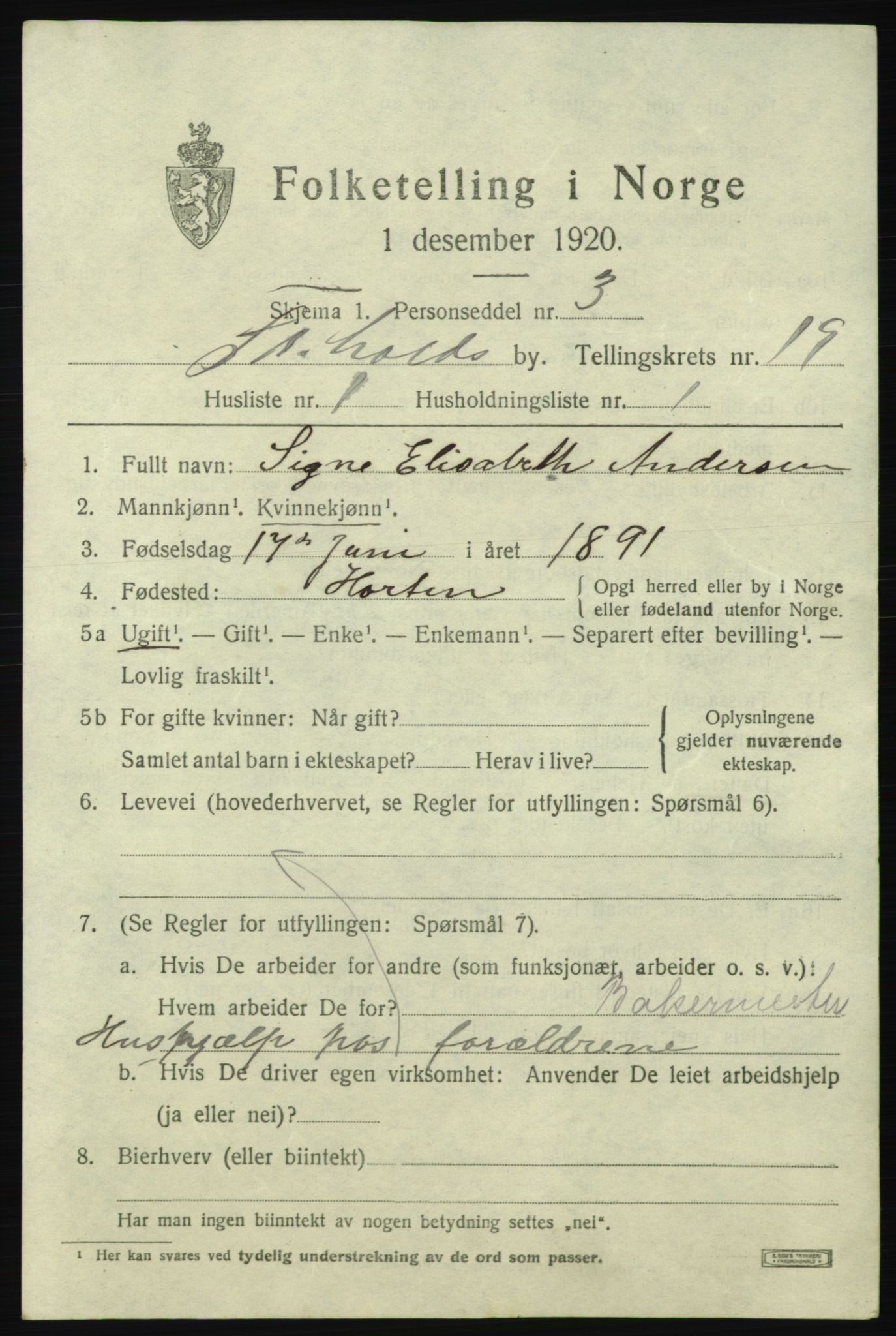 SAO, 1920 census for Fredrikshald, 1920, p. 28046