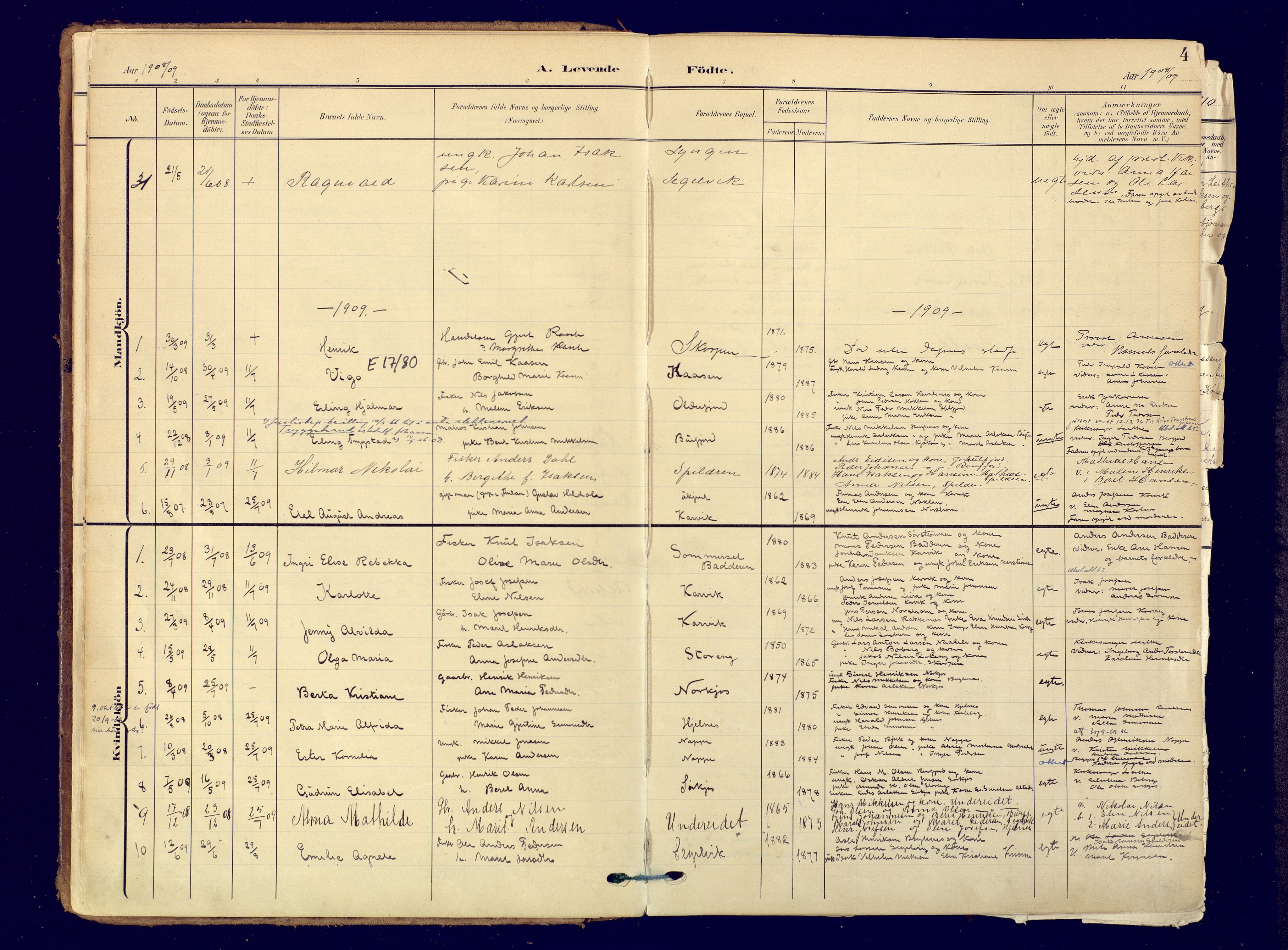 Skjervøy sokneprestkontor, SATØ/S-1300/H/Ha/Haa: Parish register (official) no. 19, 1908-1936, p. 4