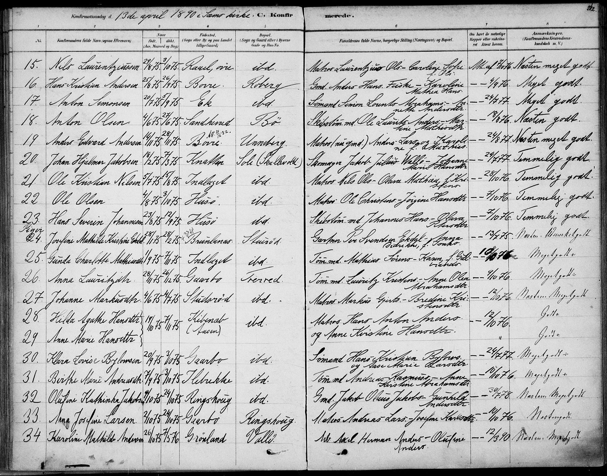 Sem kirkebøker, AV/SAKO-A-5/F/Fb/L0004: Parish register (official) no. II 4, 1878-1891, p. 212