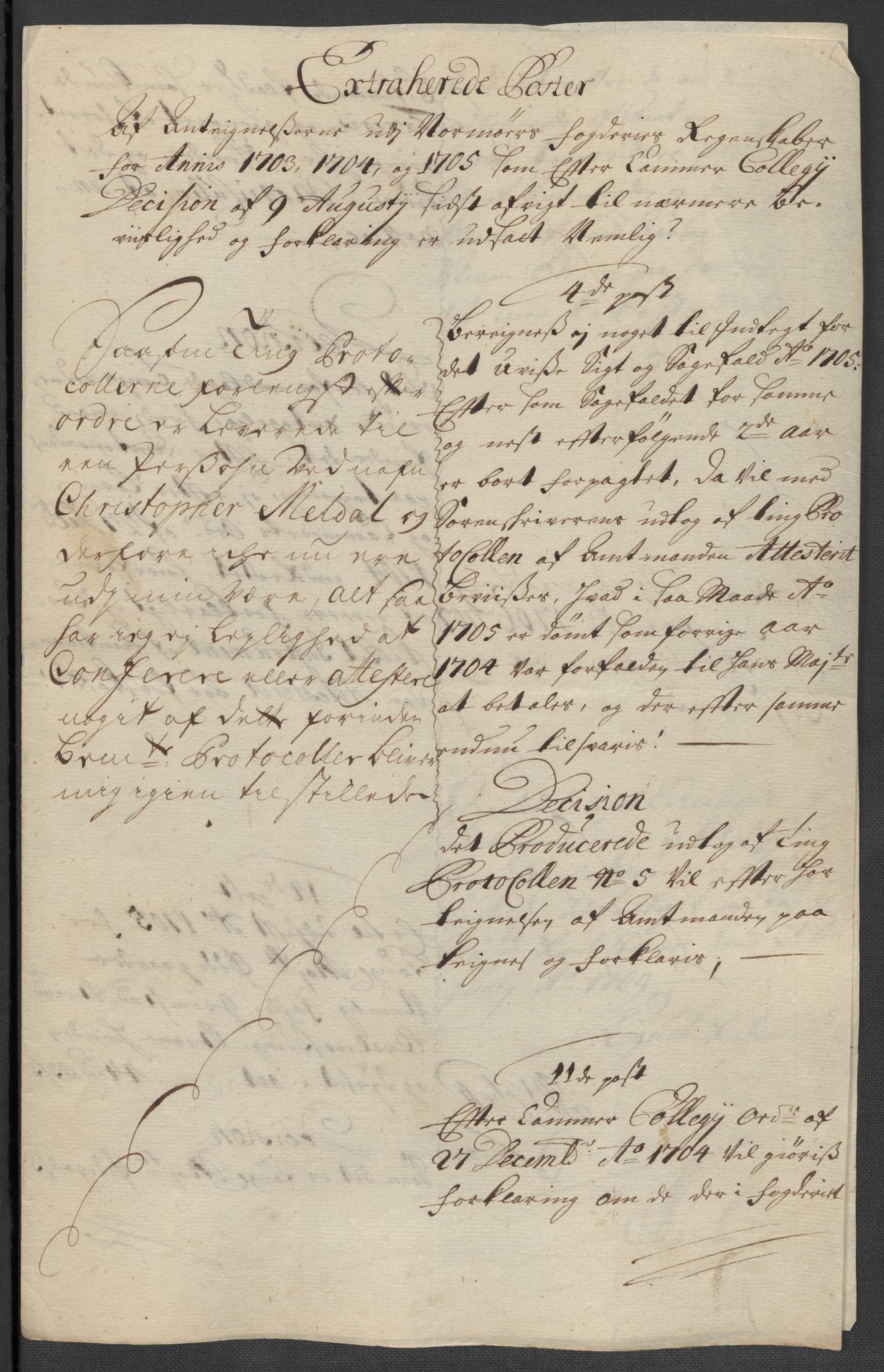 Rentekammeret inntil 1814, Reviderte regnskaper, Fogderegnskap, AV/RA-EA-4092/R56/L3741: Fogderegnskap Nordmøre, 1705, p. 259