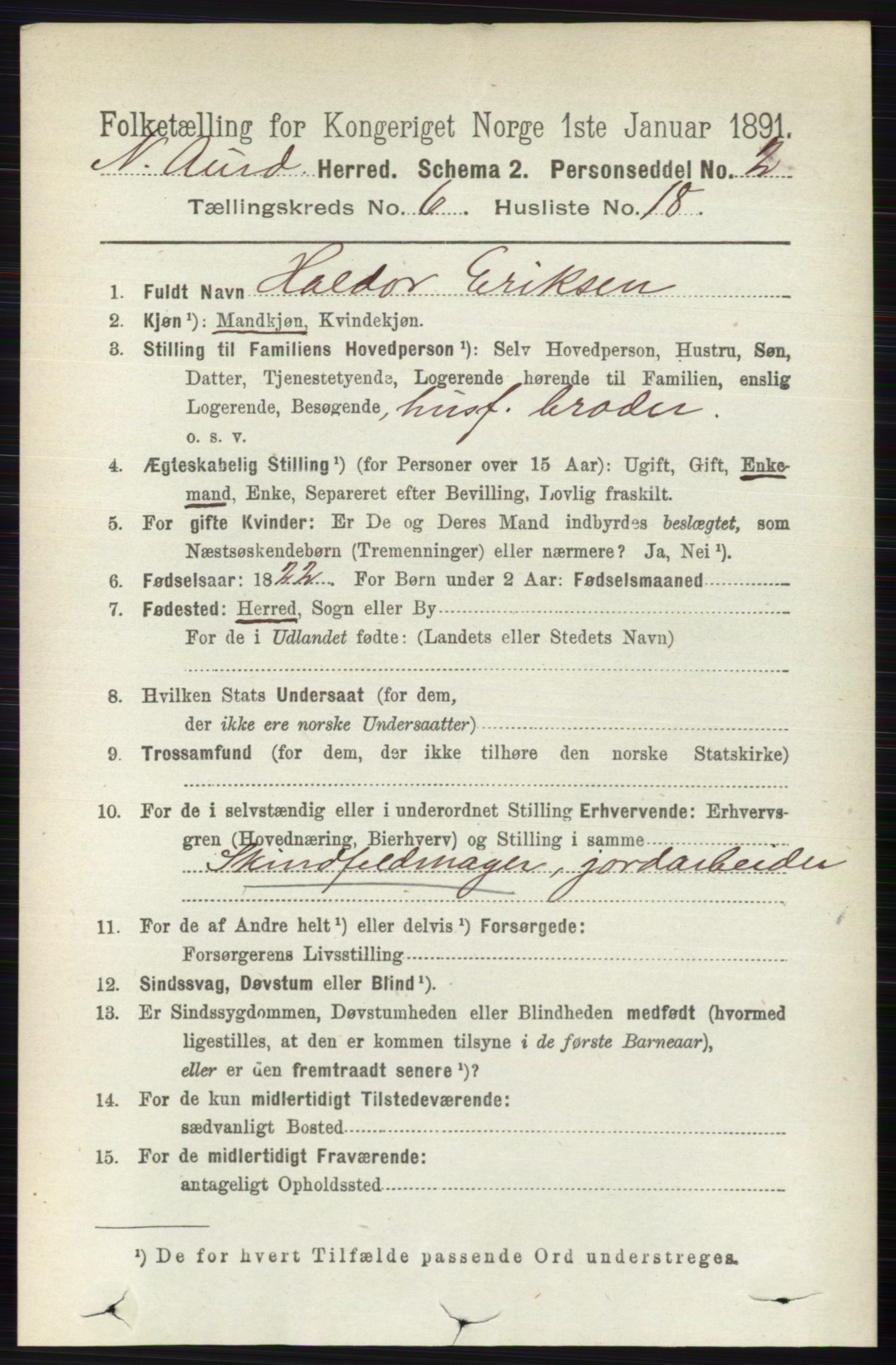 RA, 1891 census for 0542 Nord-Aurdal, 1891, p. 2193