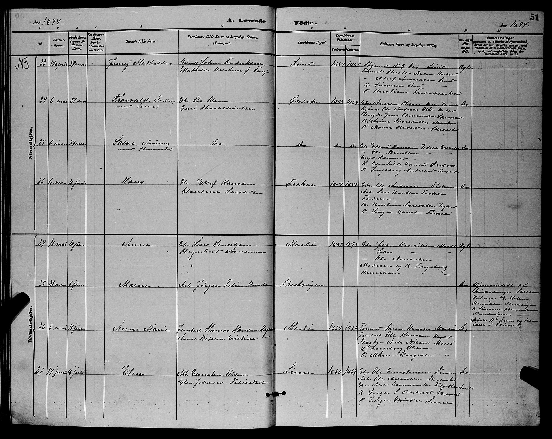 Oddernes sokneprestkontor, AV/SAK-1111-0033/F/Fb/Fba/L0008: Parish register (copy) no. B 8, 1887-1898, p. 51