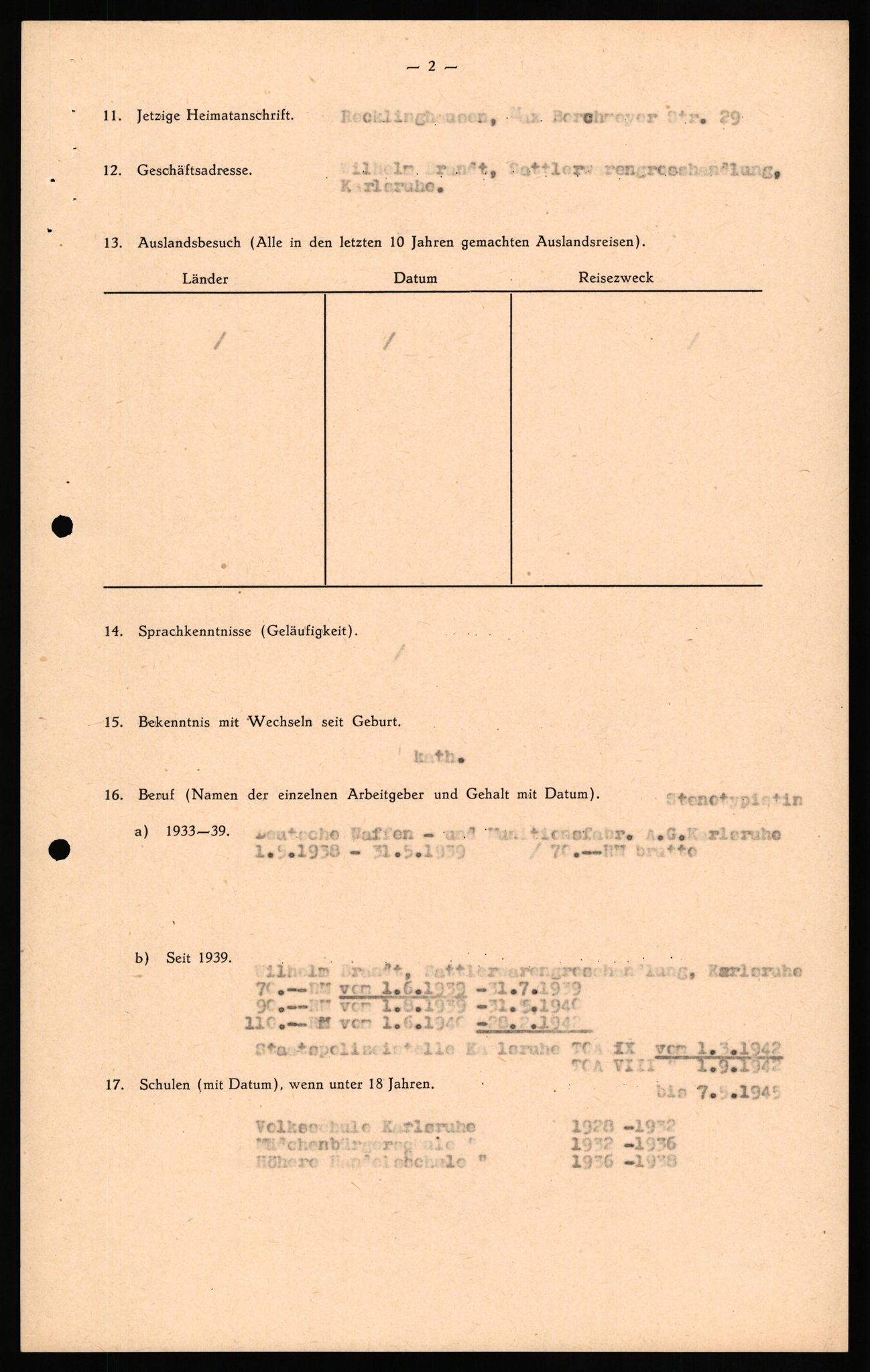 Forsvaret, Forsvarets overkommando II, RA/RAFA-3915/D/Db/L0034: CI Questionaires. Tyske okkupasjonsstyrker i Norge. Tyskere., 1945-1946, p. 342