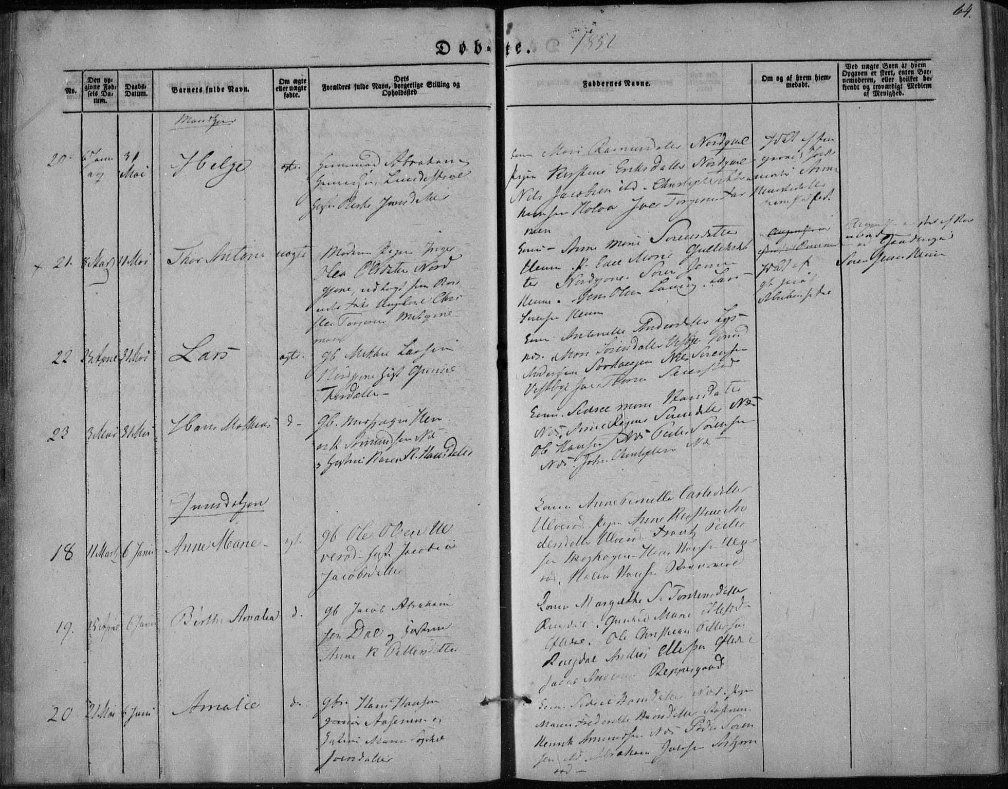 Hedrum kirkebøker, AV/SAKO-A-344/F/Fa/L0006: Parish register (official) no. I 6, 1849-1857, p. 64