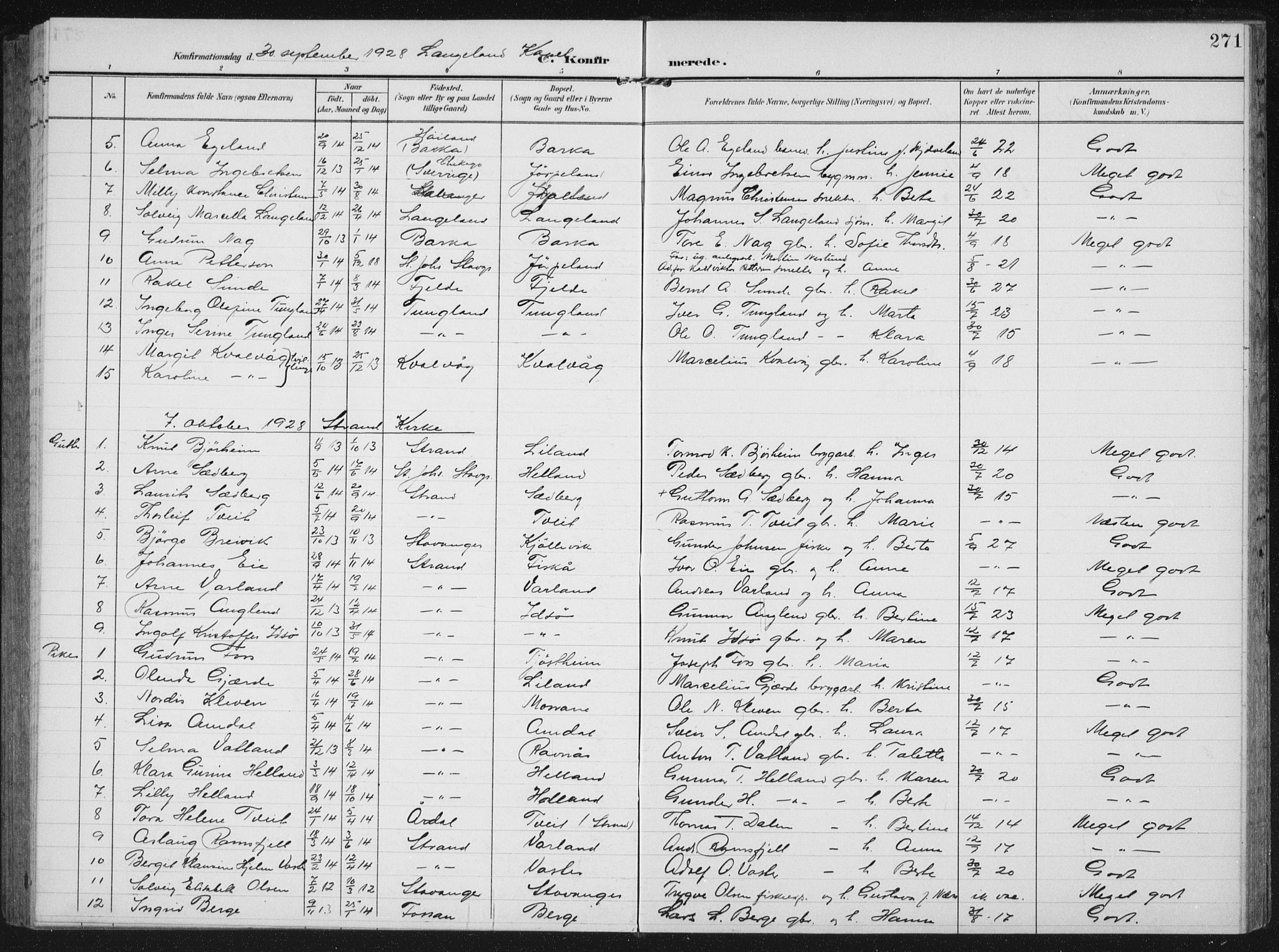 Strand sokneprestkontor, AV/SAST-A-101828/H/Ha/Hab/L0005: Parish register (copy) no. B 5, 1904-1934, p. 271