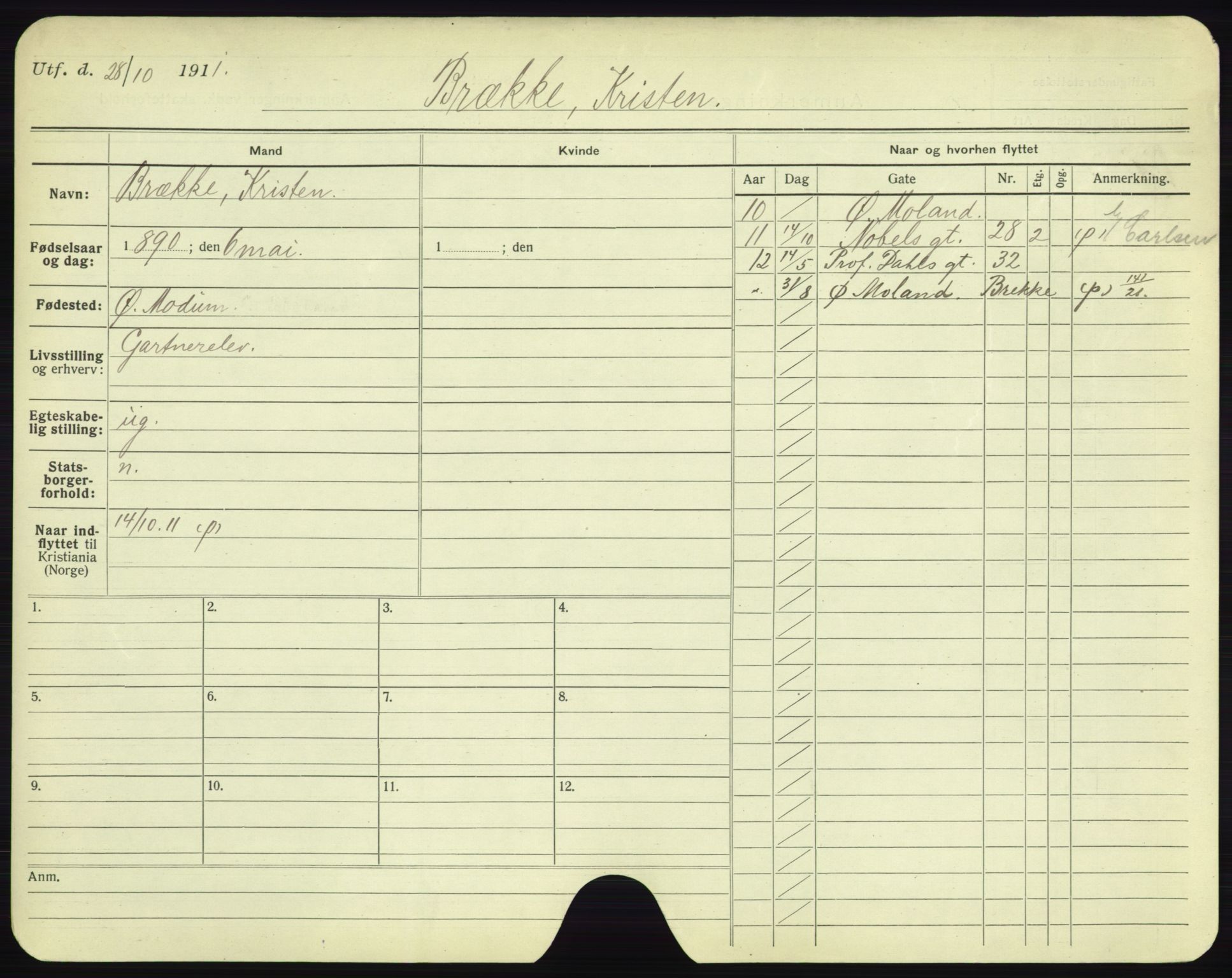 Oslo folkeregister, Registerkort, AV/SAO-A-11715/F/Fa/Fac/L0002: Menn, 1906-1914, p. 270a