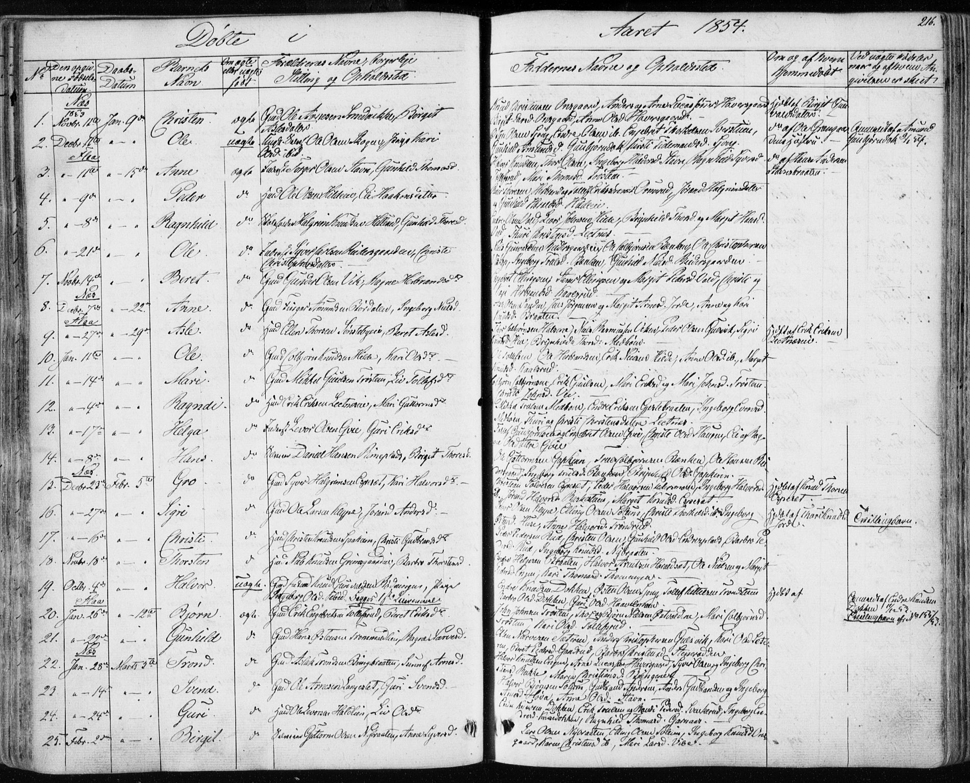 Nes kirkebøker, SAKO/A-236/F/Fa/L0009: Parish register (official) no. 9, 1834-1863, p. 216