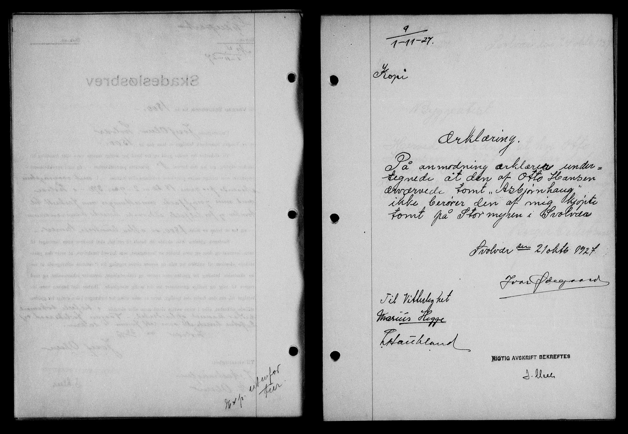 Lofoten sorenskriveri, SAT/A-0017/1/2/2C/L0016b: Mortgage book no. 16b, 1927-1927, Deed date: 01.11.1927