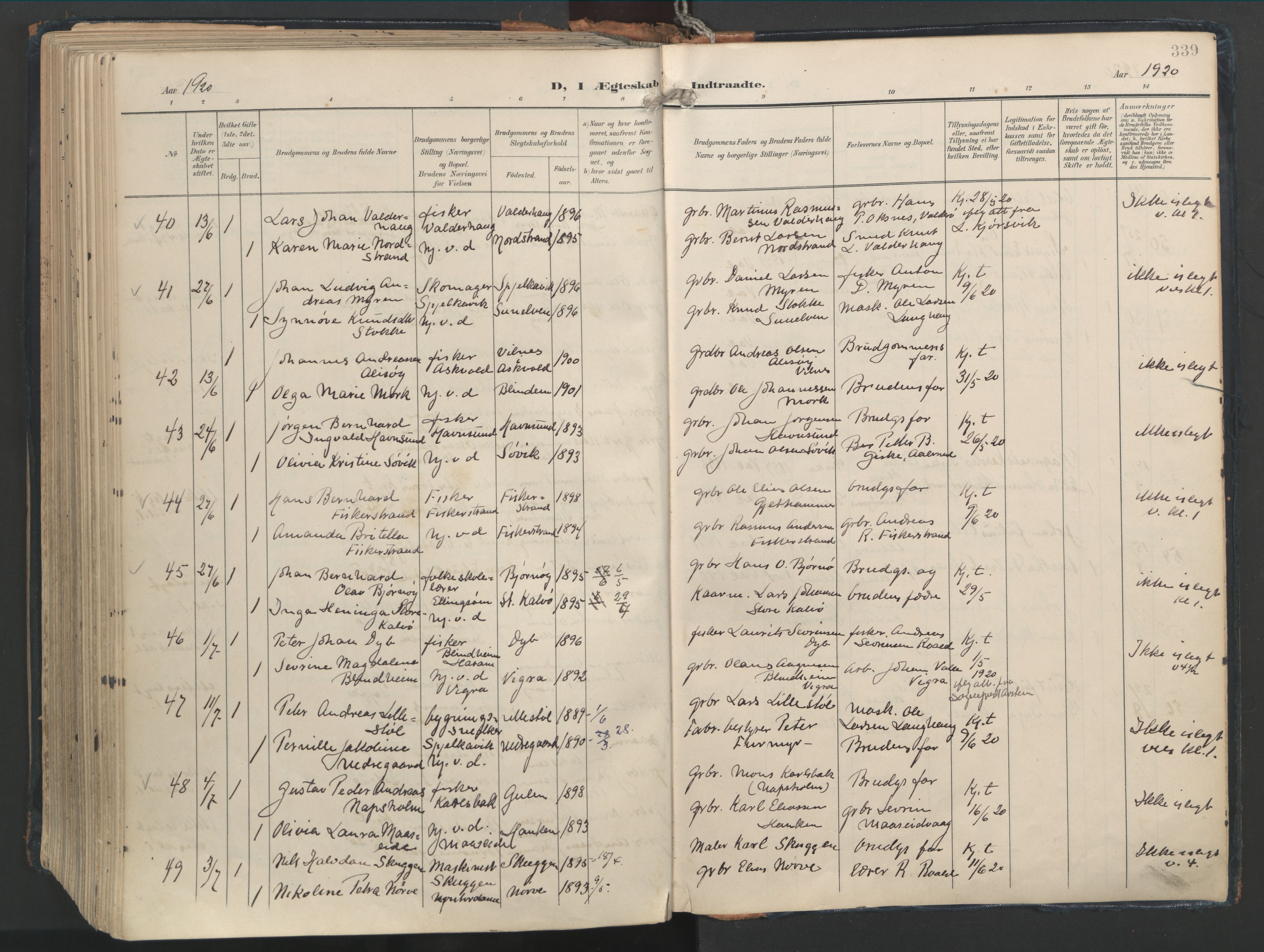 Ministerialprotokoller, klokkerbøker og fødselsregistre - Møre og Romsdal, AV/SAT-A-1454/528/L0411: Parish register (official) no. 528A20, 1907-1920, p. 339