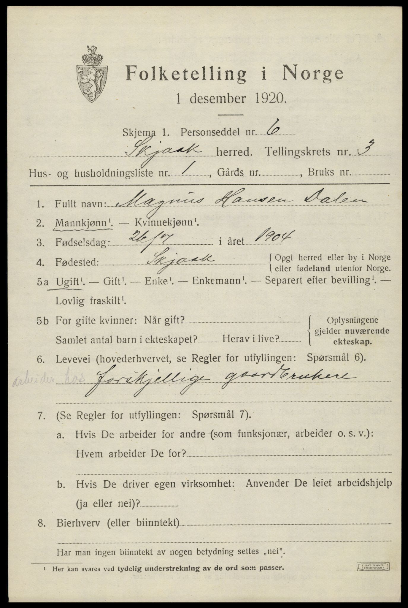 SAH, 1920 census for Skjåk, 1920, p. 1570