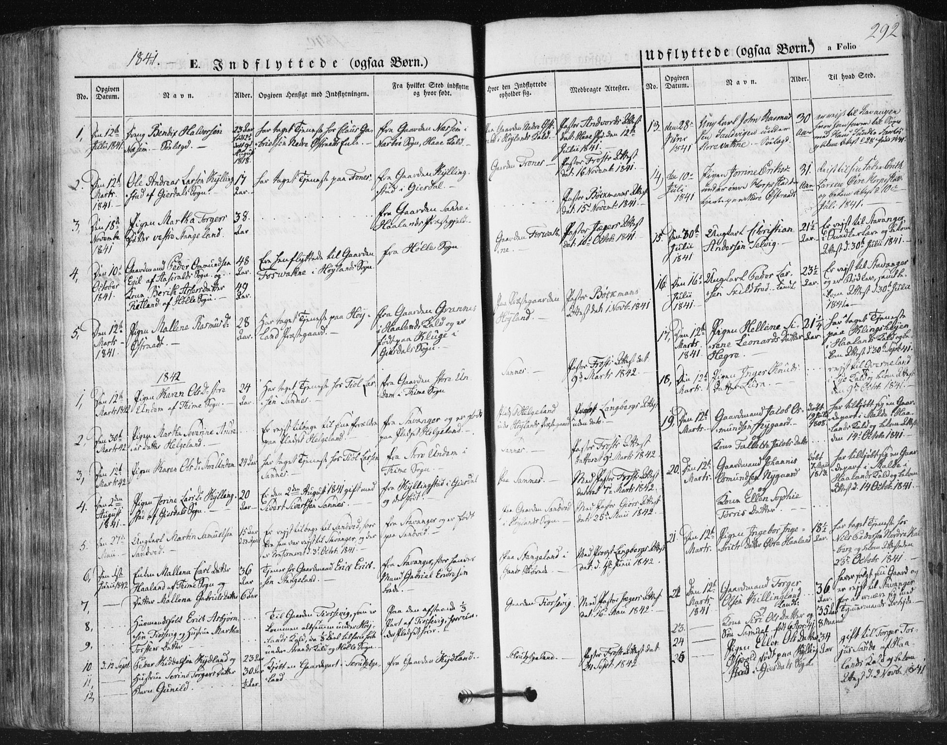 Høyland sokneprestkontor, SAST/A-101799/001/30BA/L0008: Parish register (official) no. A 8, 1841-1856, p. 292