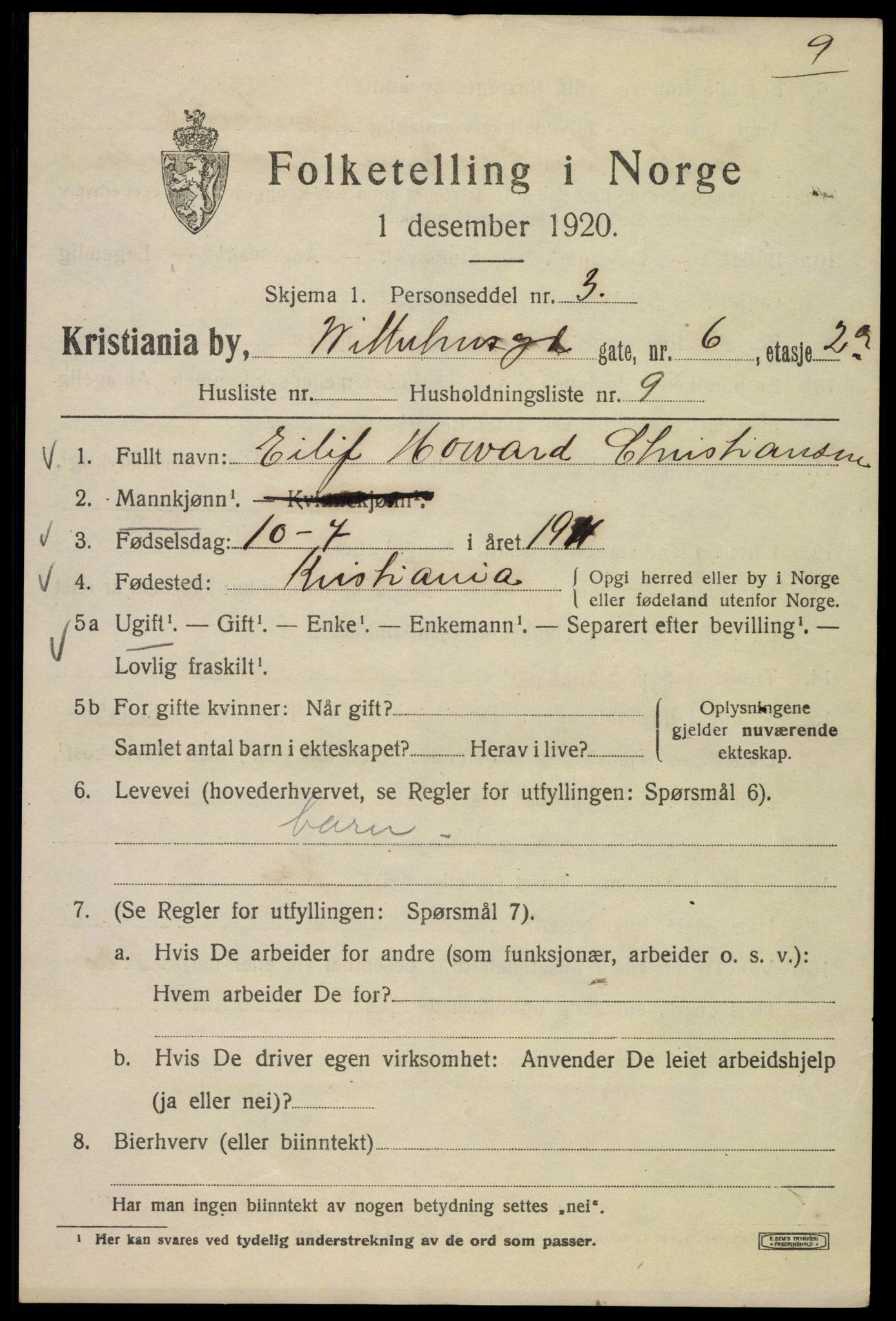 SAO, 1920 census for Kristiania, 1920, p. 652951