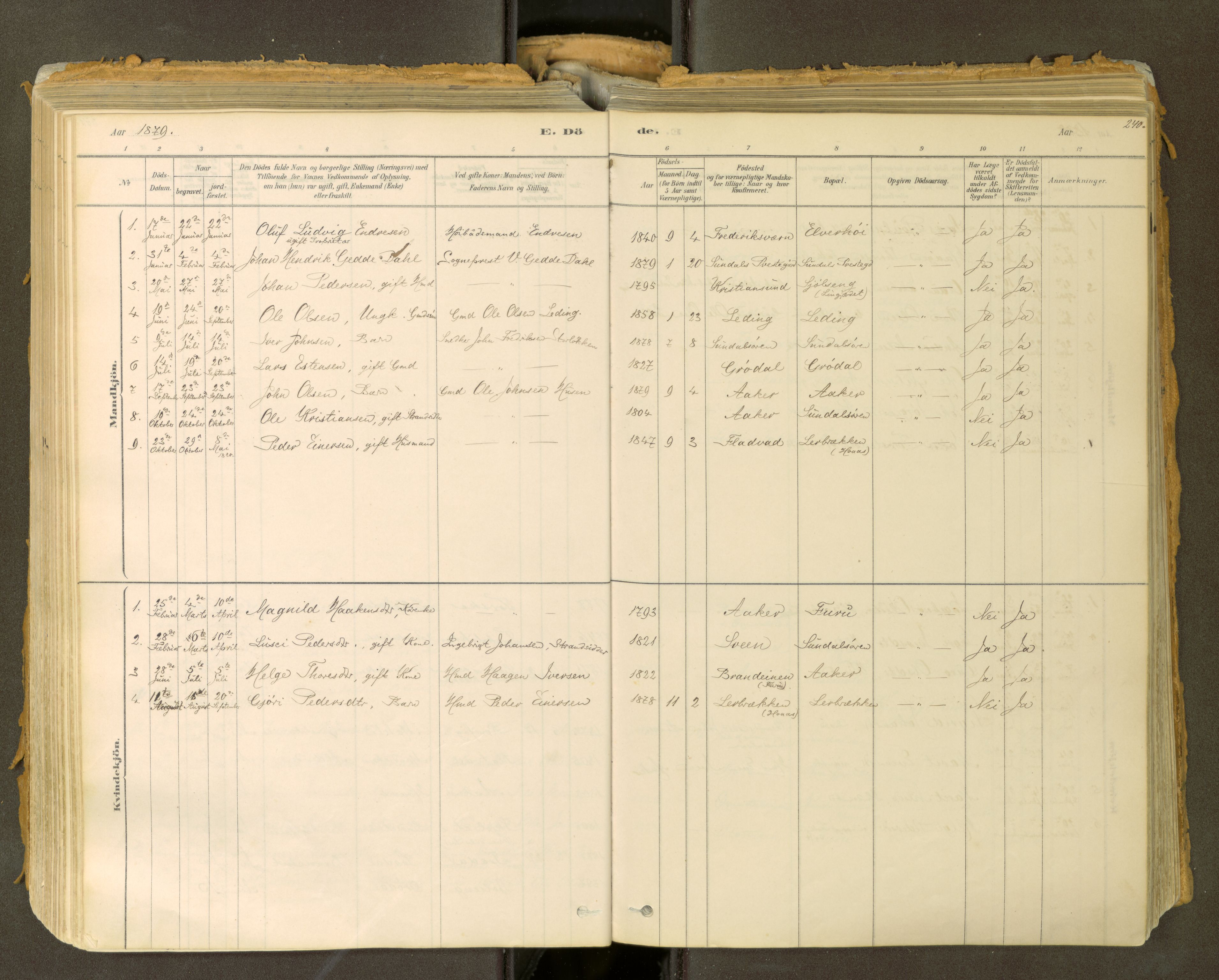 Sunndal sokneprestkontor, SAT/A-1085/1/I/I1/I1a: Parish register (official) no. 2, 1877-1914, p. 240