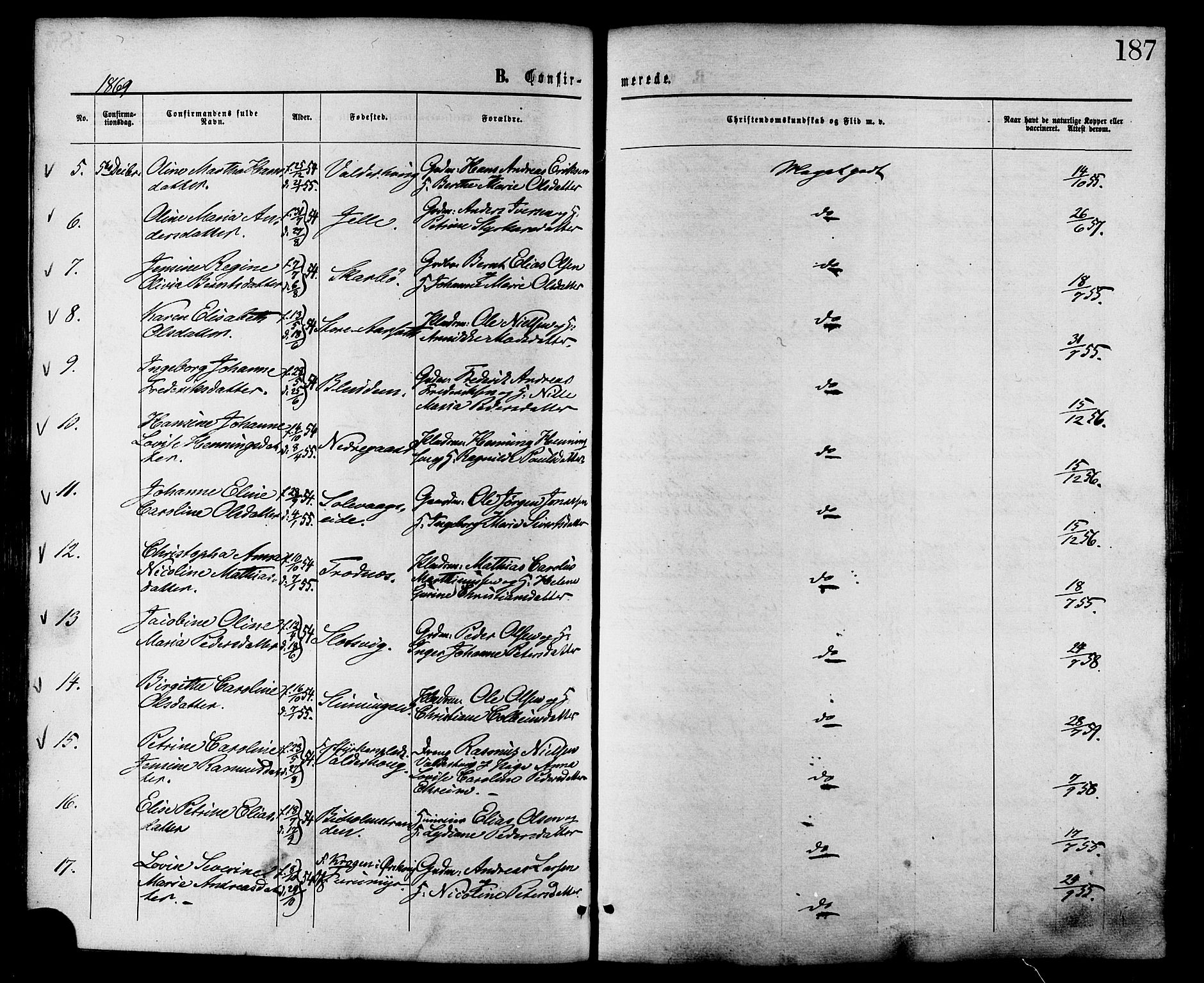 Ministerialprotokoller, klokkerbøker og fødselsregistre - Møre og Romsdal, AV/SAT-A-1454/528/L0399: Parish register (official) no. 528A10, 1864-1879, p. 187