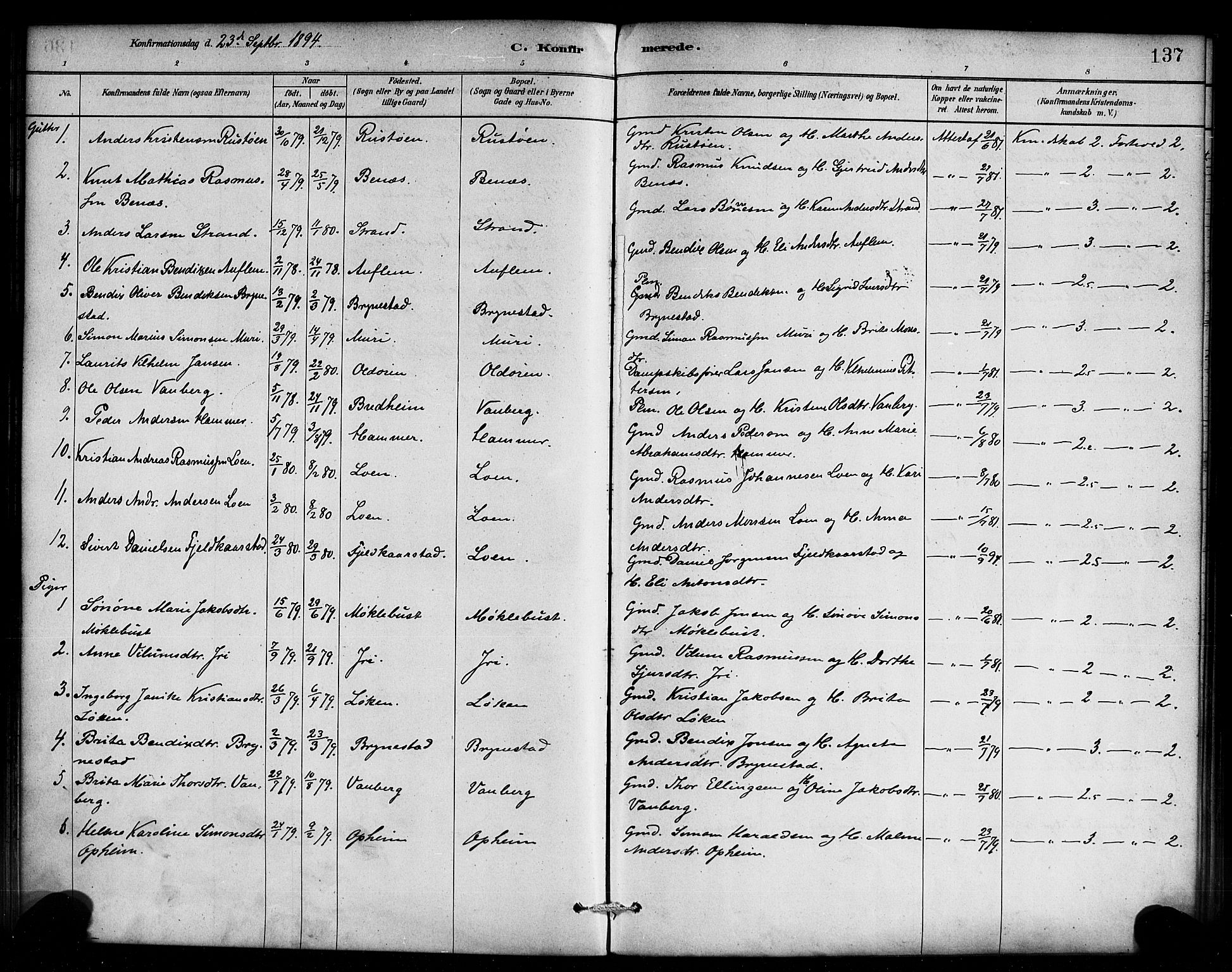 Innvik sokneprestembete, SAB/A-80501: Parish register (official) no. C 1, 1879-1900, p. 137
