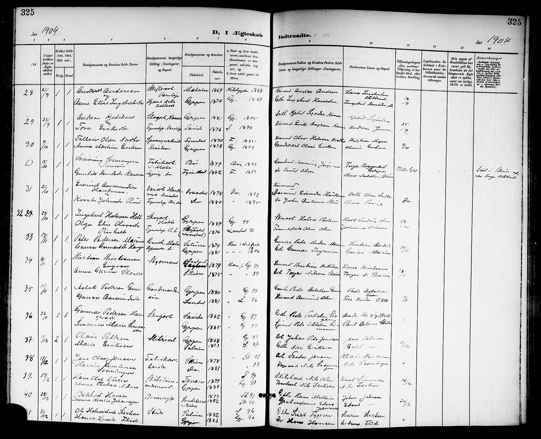 Gjerpen kirkebøker, SAKO/A-265/G/Ga/L0003: Parish register (copy) no. I 3, 1901-1919, p. 325