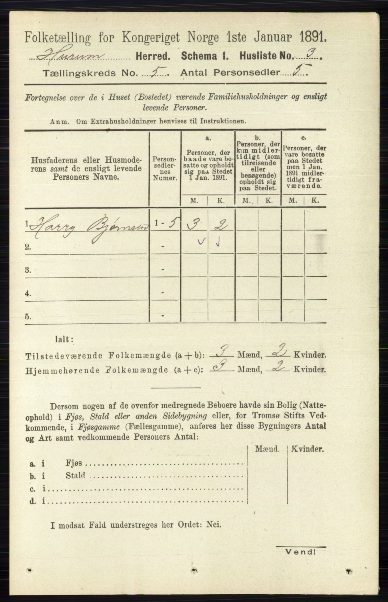 RA, 1891 census for 0628 Hurum, 1891, p. 1315