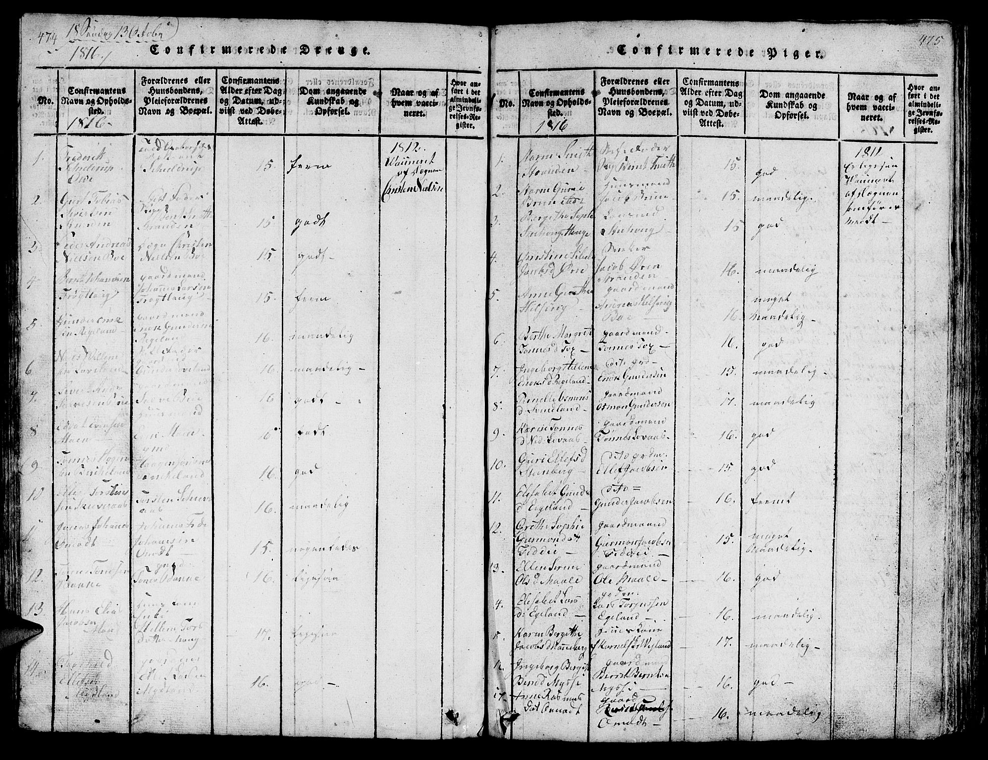 Sokndal sokneprestkontor, AV/SAST-A-101808: Parish register (copy) no. B 1, 1815-1848, p. 474-475