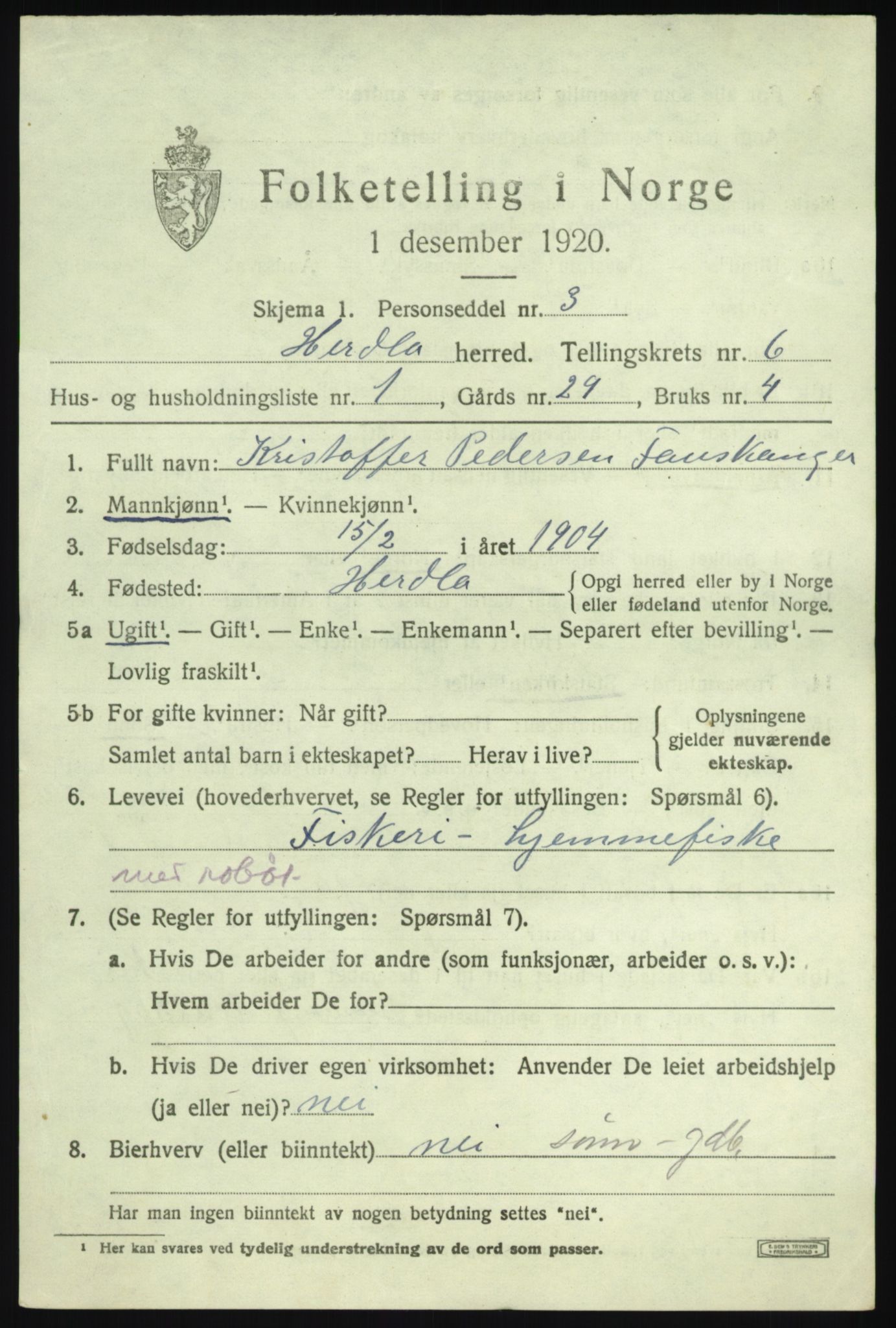 SAB, 1920 census for Herdla, 1920, p. 4363