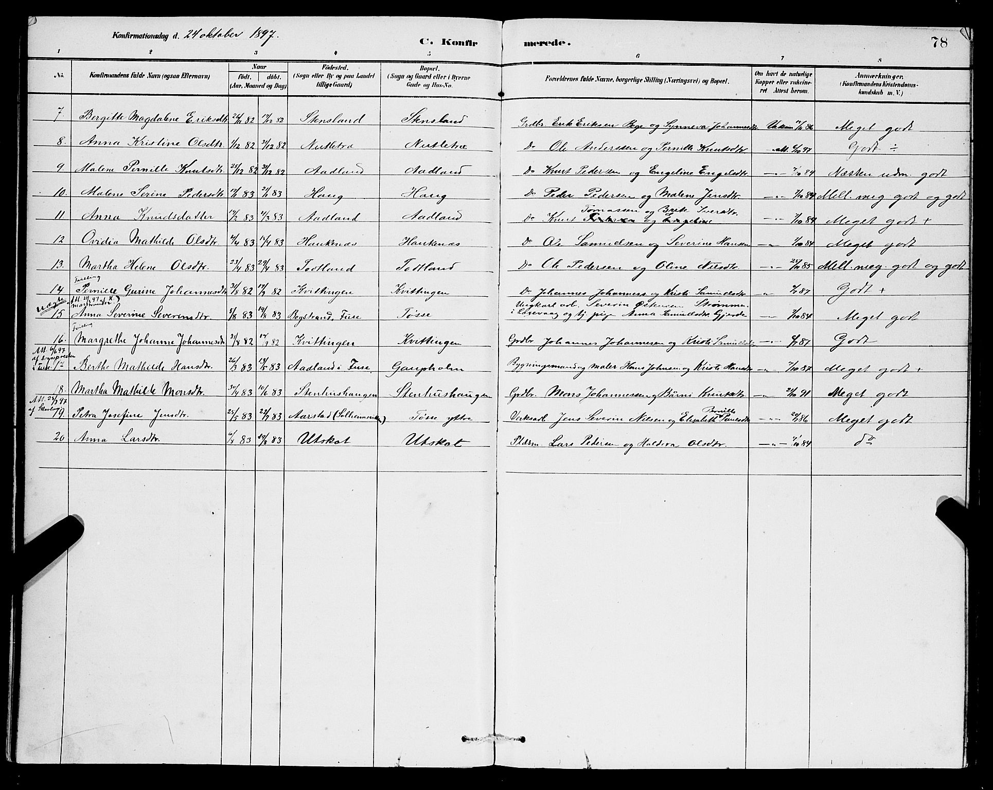 Samnanger Sokneprestembete, AV/SAB-A-77501/H/Hab: Parish register (copy) no. A 2, 1879-1897, p. 78