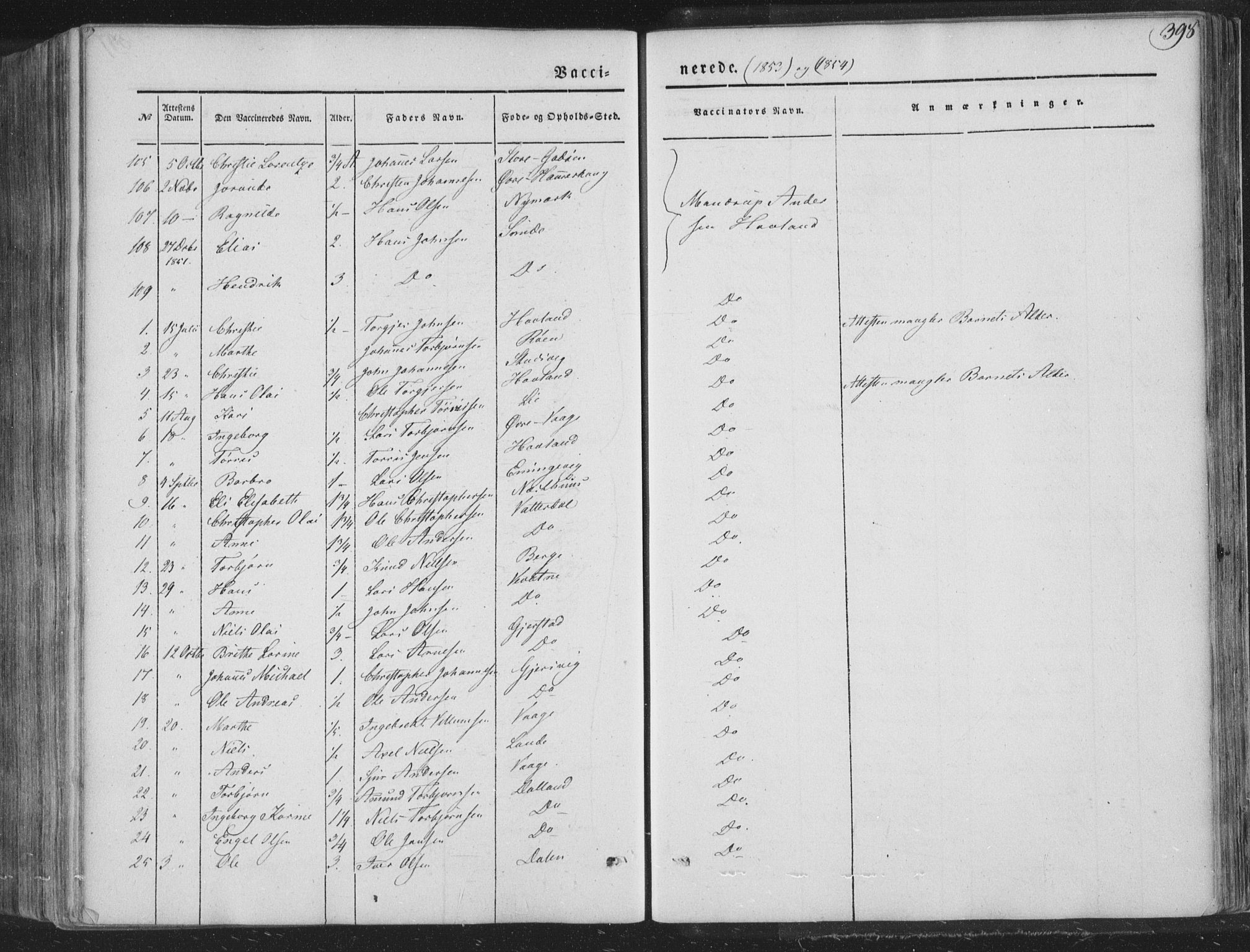 Tysnes sokneprestembete, AV/SAB-A-78601/H/Haa: Parish register (official) no. A 10, 1848-1859, p. 398