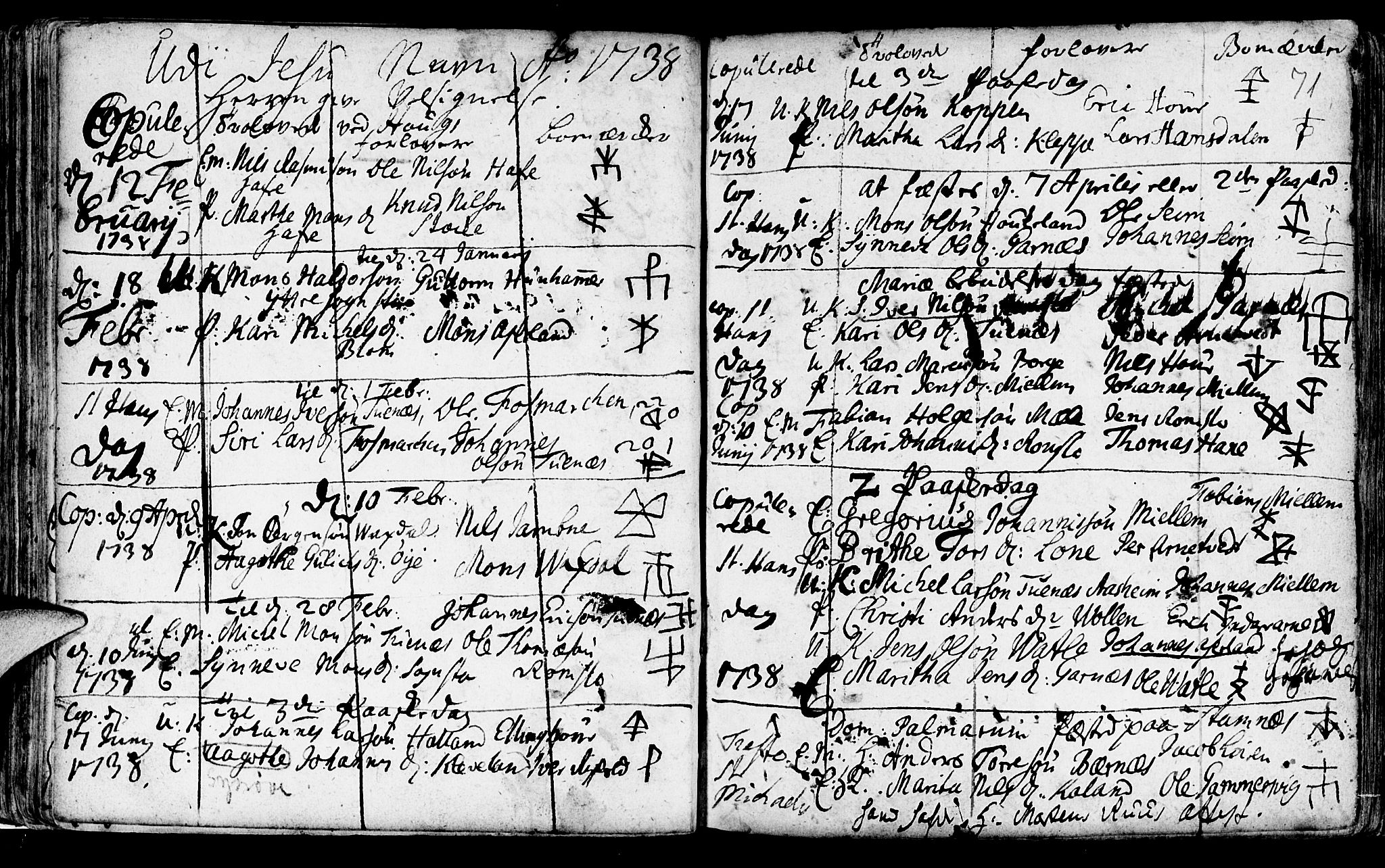 Haus sokneprestembete, AV/SAB-A-75601/H/Haa: Parish register (official) no. A 5, 1733-1747, p. 71