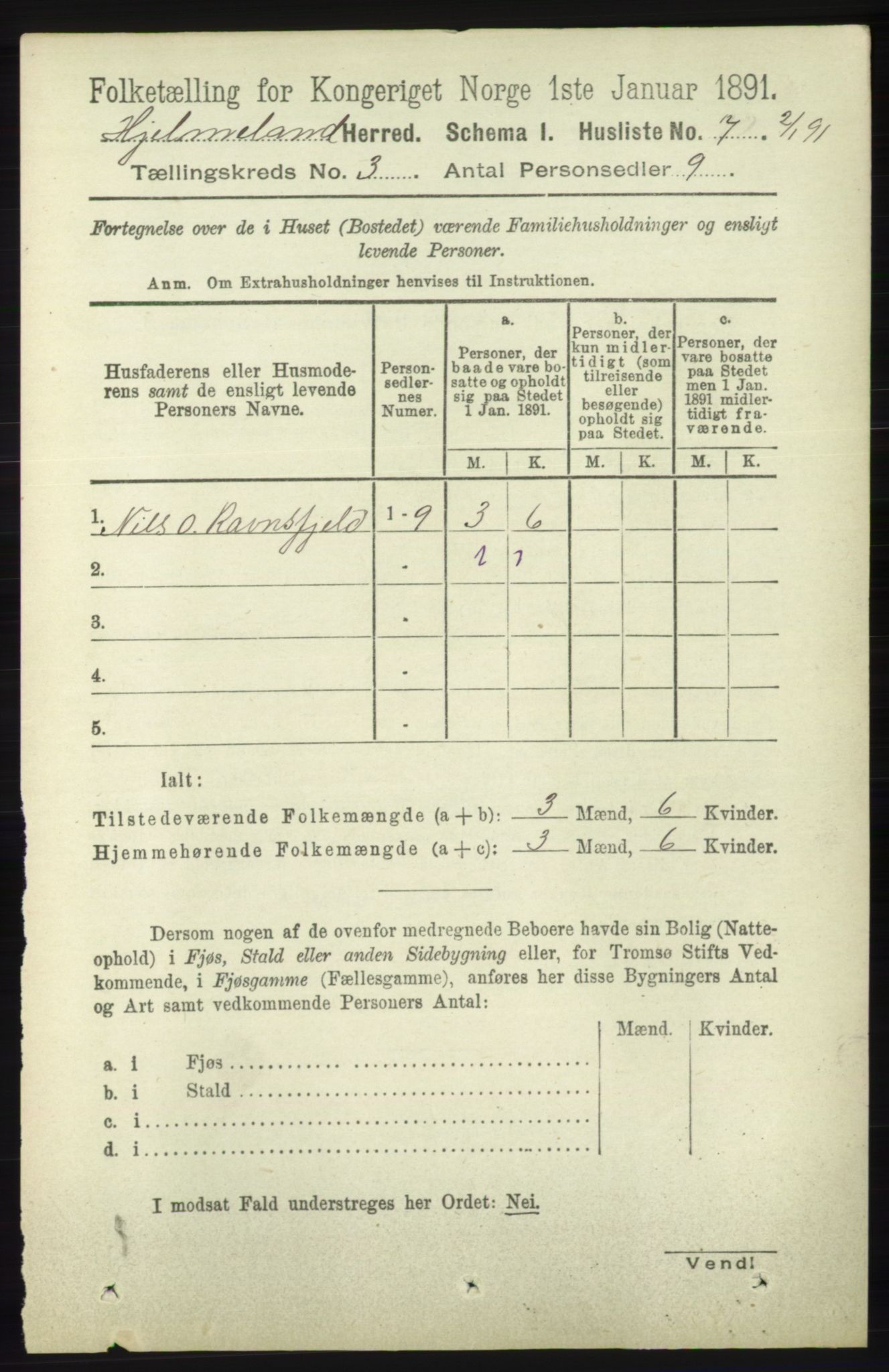 RA, 1891 census for 1133 Hjelmeland, 1891, p. 698