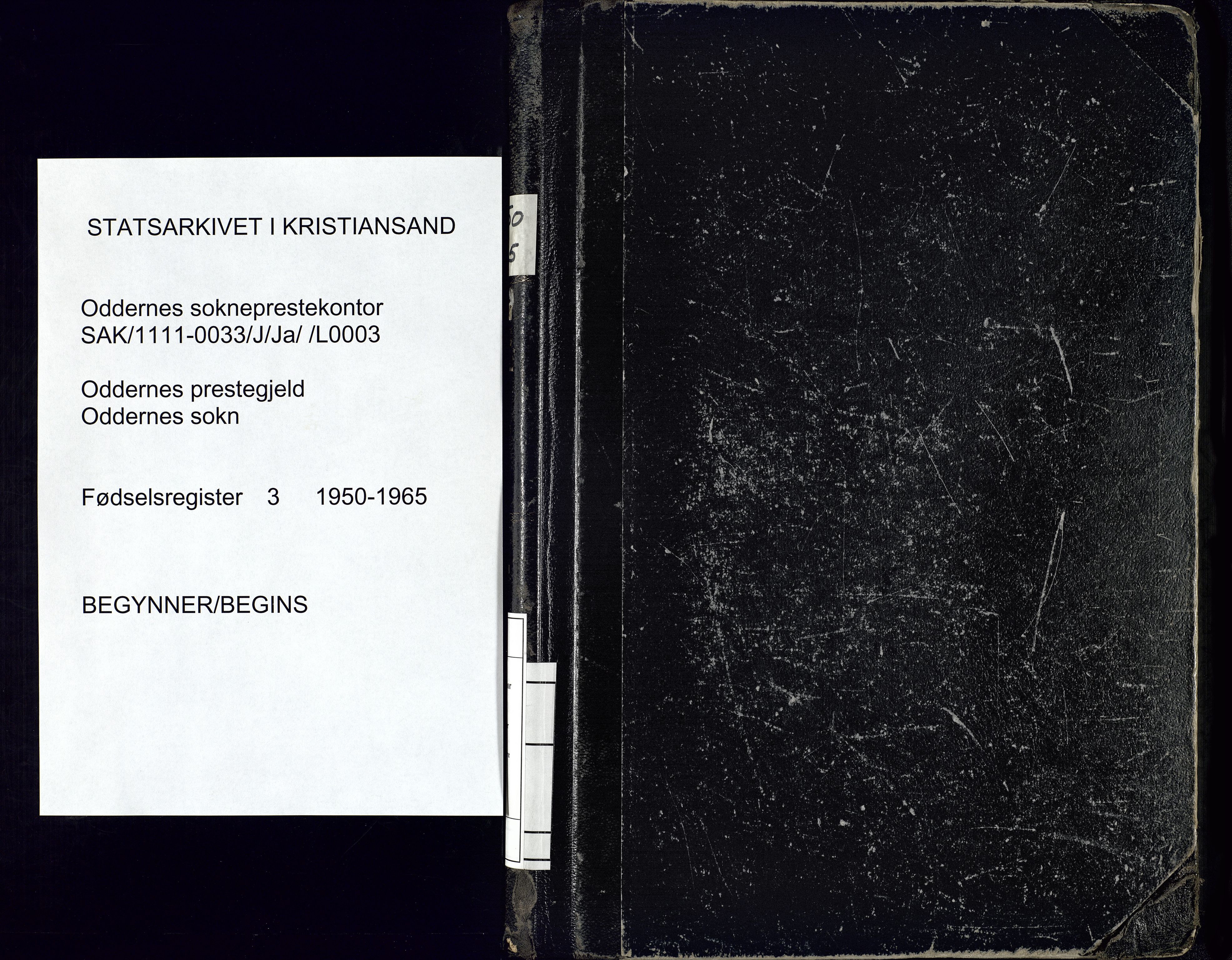 Oddernes sokneprestkontor, SAK/1111-0033/J/Ja/L0003: Birth register no. 3, 1950-1965