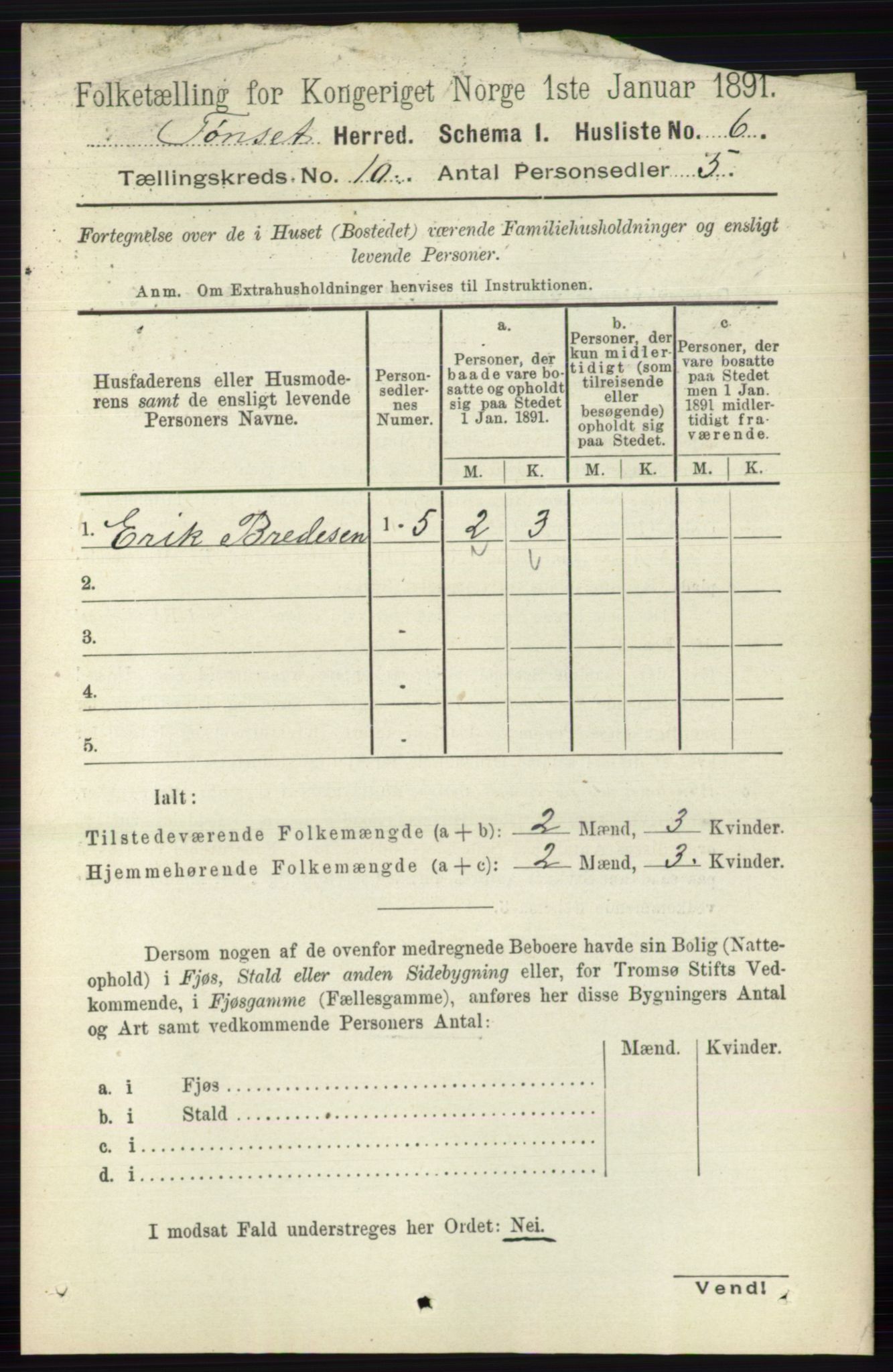RA, 1891 census for 0437 Tynset, 1891, p. 2815
