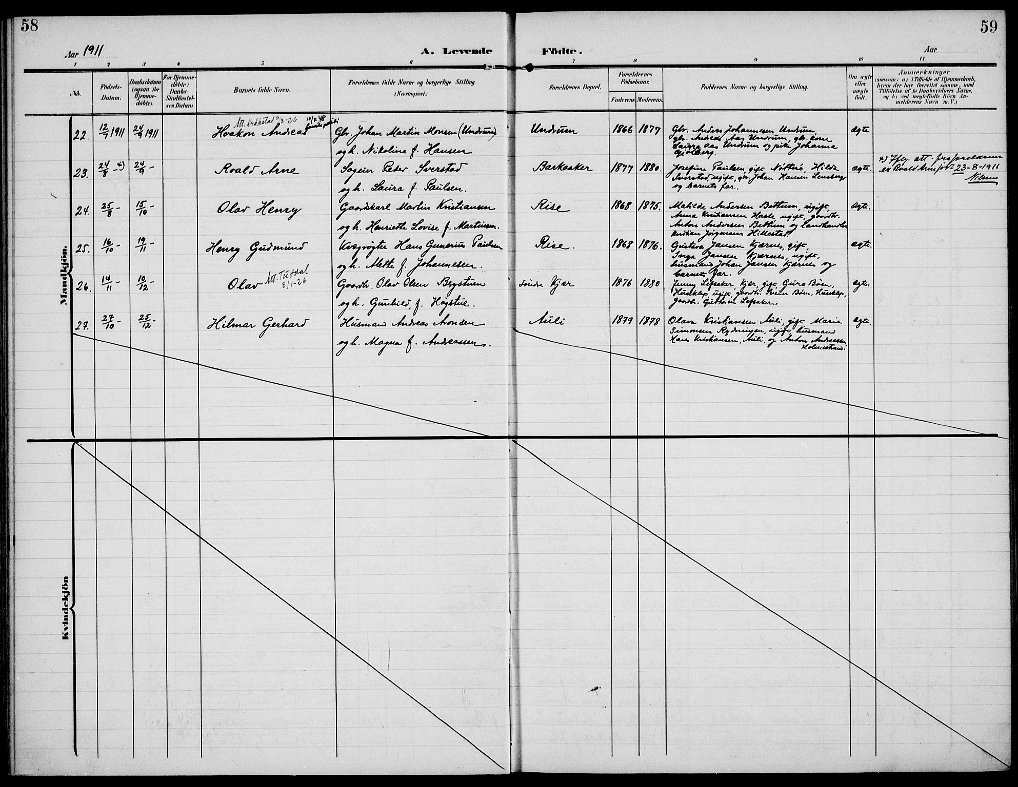 Sem kirkebøker, AV/SAKO-A-5/F/Fa/L0012: Parish register (official) no. I 12, 1905-1915, p. 58-59