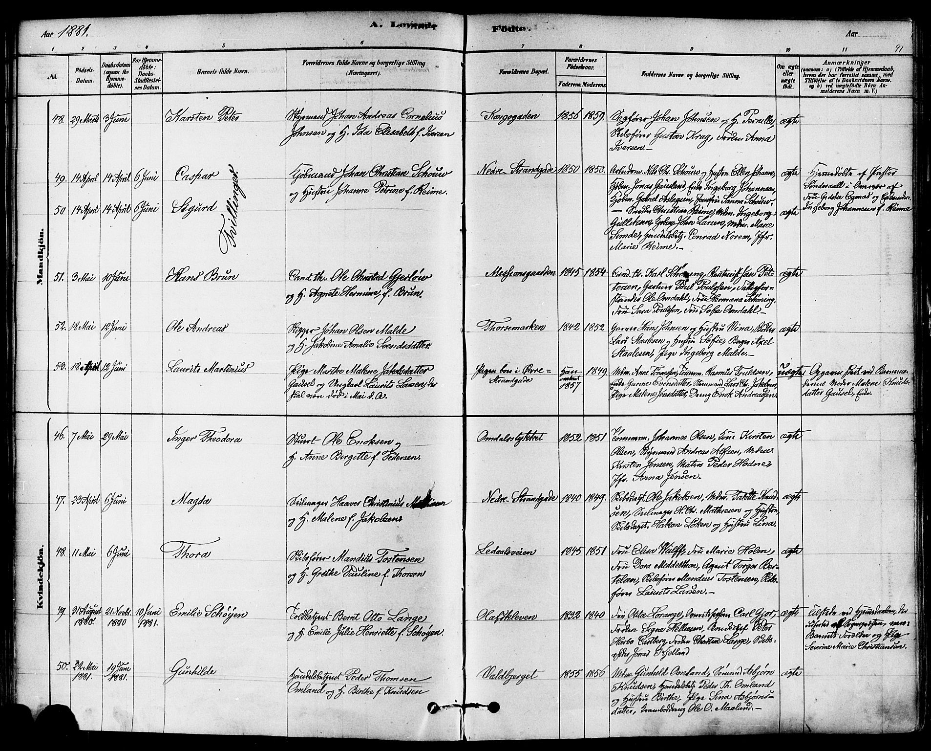 Domkirken sokneprestkontor, AV/SAST-A-101812/001/30/30BA/L0026: Parish register (official) no. A 25, 1878-1889, p. 91