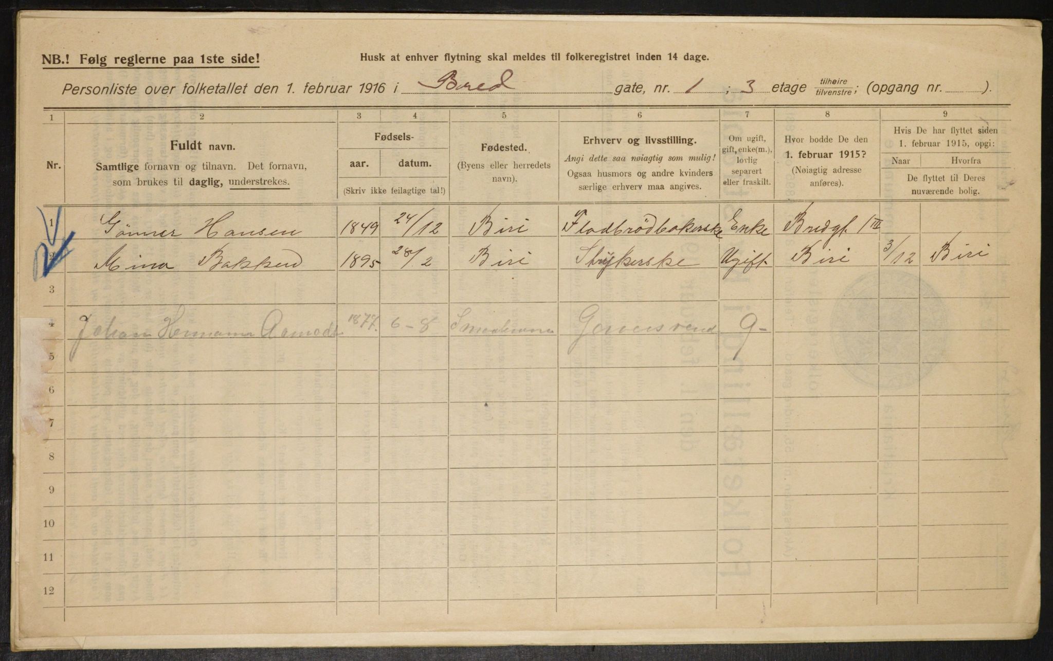 OBA, Municipal Census 1916 for Kristiania, 1916, p. 8218