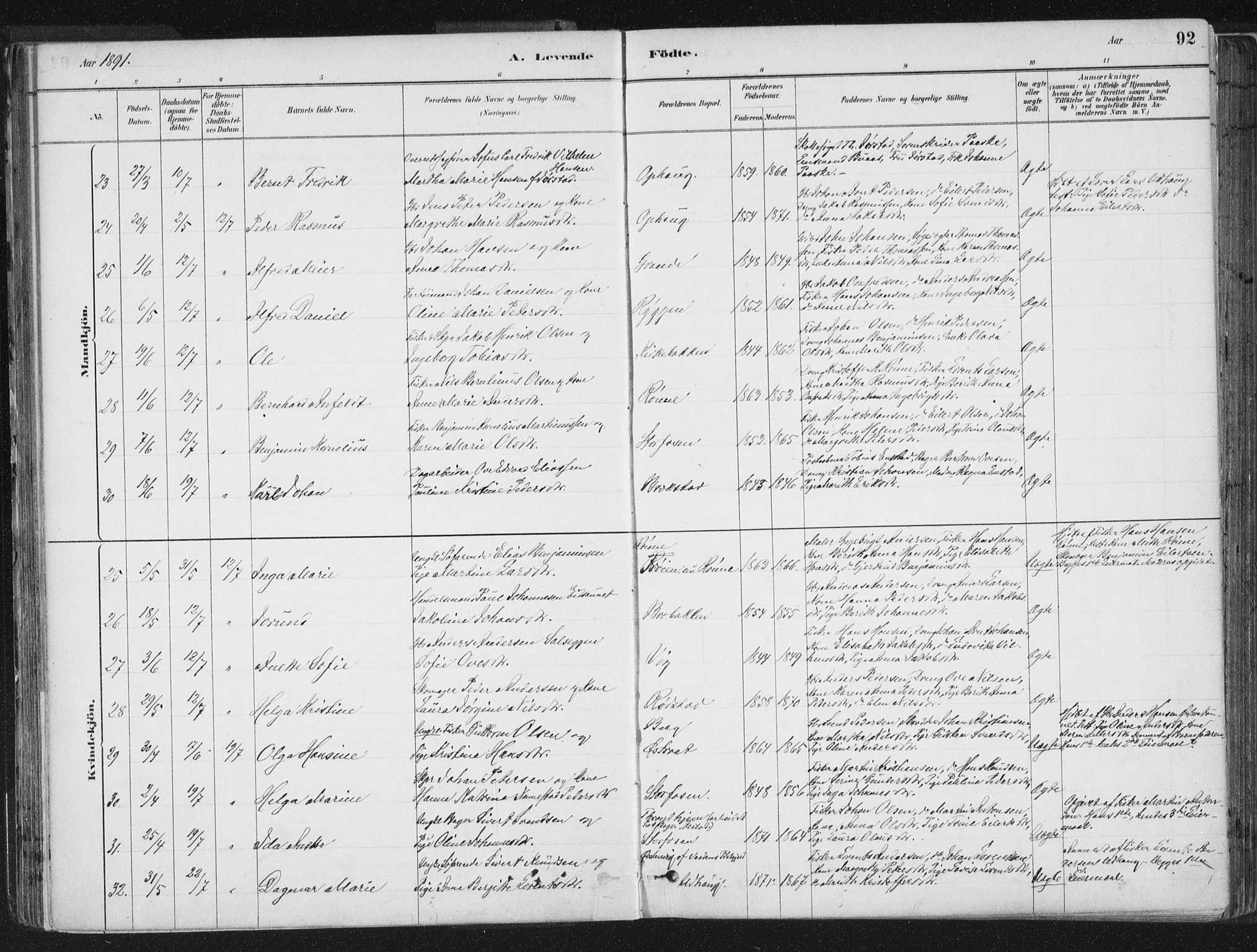 Ministerialprotokoller, klokkerbøker og fødselsregistre - Sør-Trøndelag, SAT/A-1456/659/L0739: Parish register (official) no. 659A09, 1879-1893, p. 92