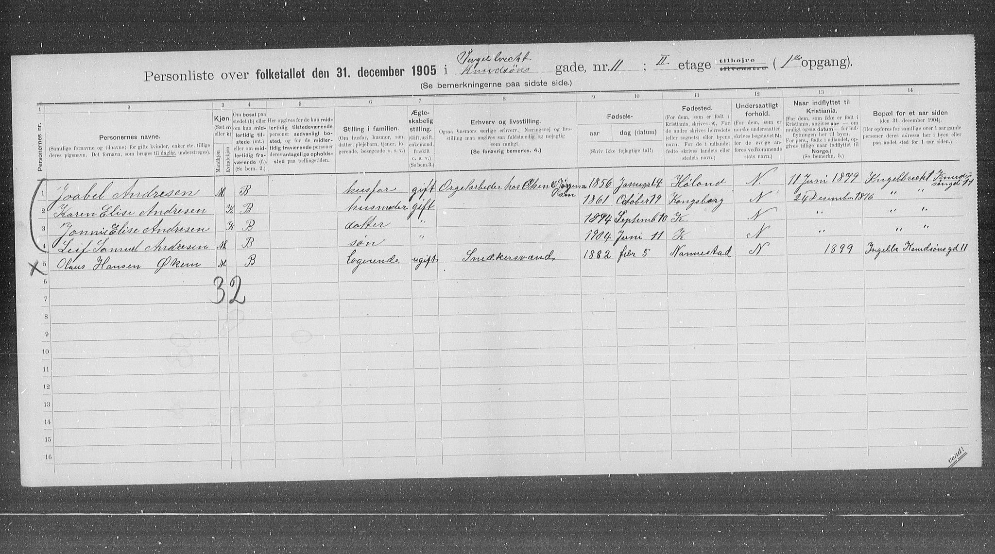 OBA, Municipal Census 1905 for Kristiania, 1905, p. 23123