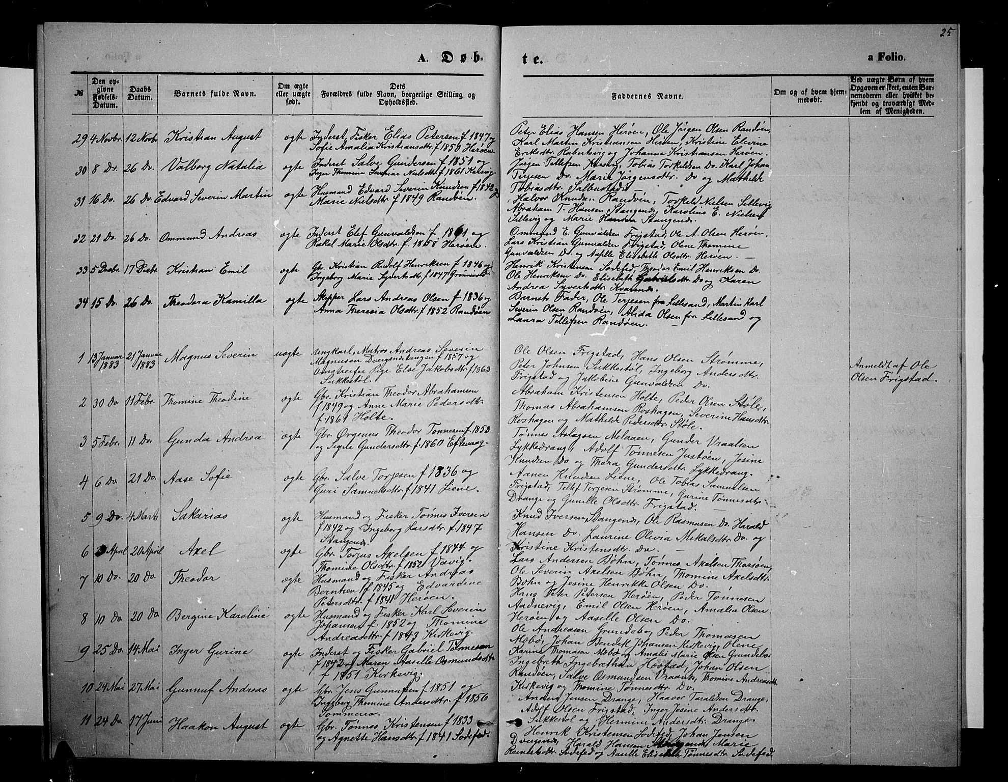 Oddernes sokneprestkontor, AV/SAK-1111-0033/F/Fb/Fbb/L0001: Parish register (copy) no. B 1, 1871-1888, p. 25