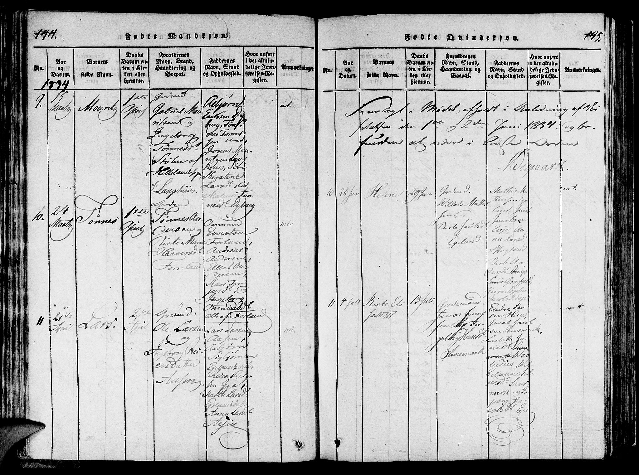 Lund sokneprestkontor, AV/SAST-A-101809/S06/L0006: Parish register (official) no. A 6, 1816-1839, p. 144-145