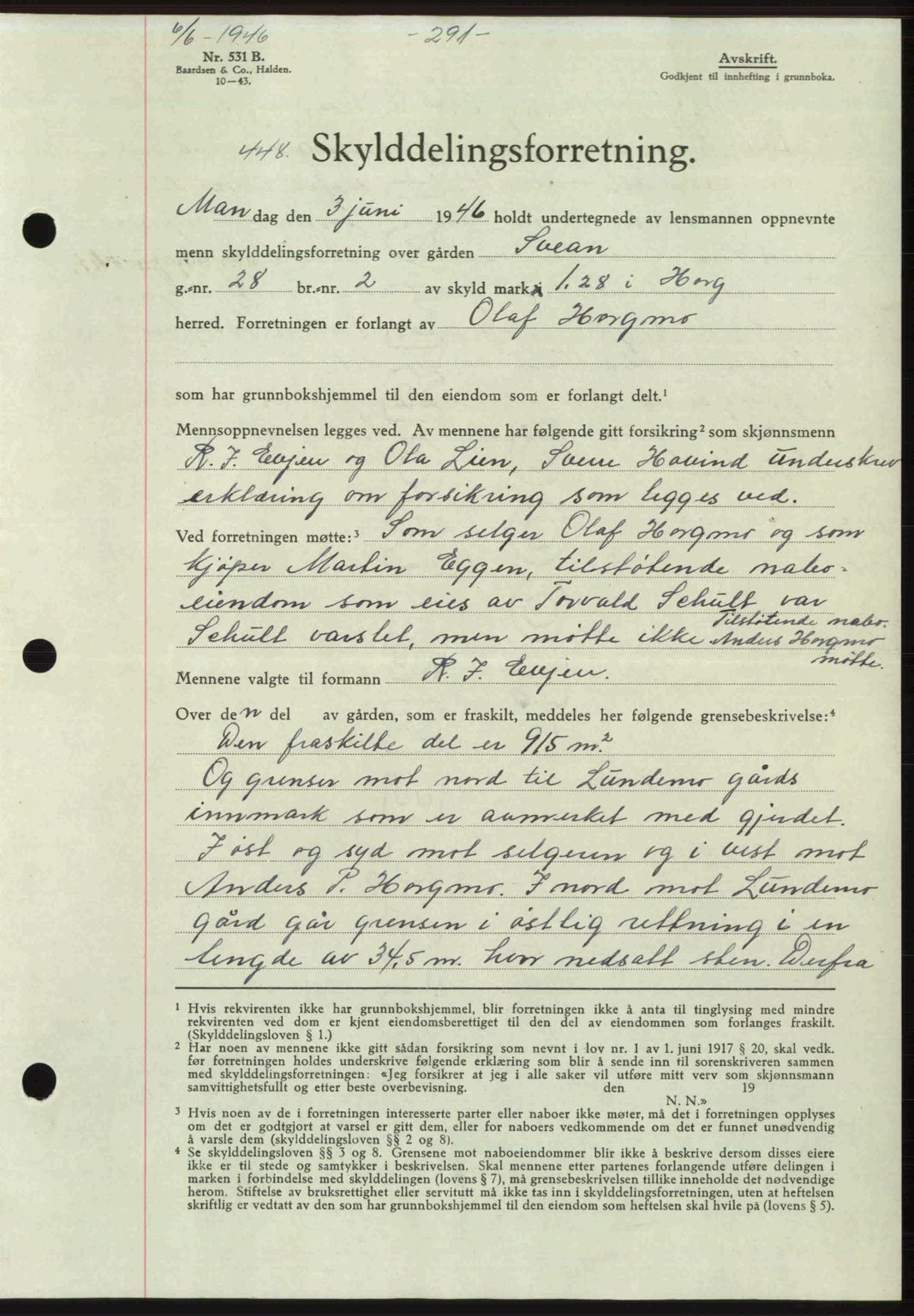 Gauldal sorenskriveri, SAT/A-0014/1/2/2C: Mortgage book no. A2, 1946-1946, Diary no: : 448/1946