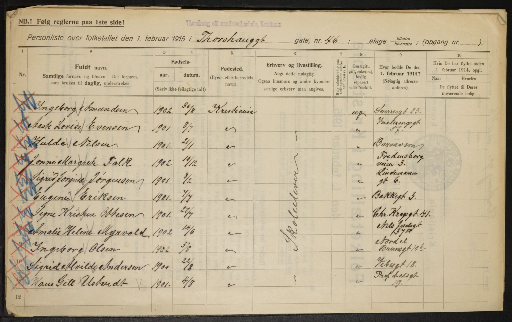 OBA, Municipal Census 1915 for Kristiania, 1915, p. 115315