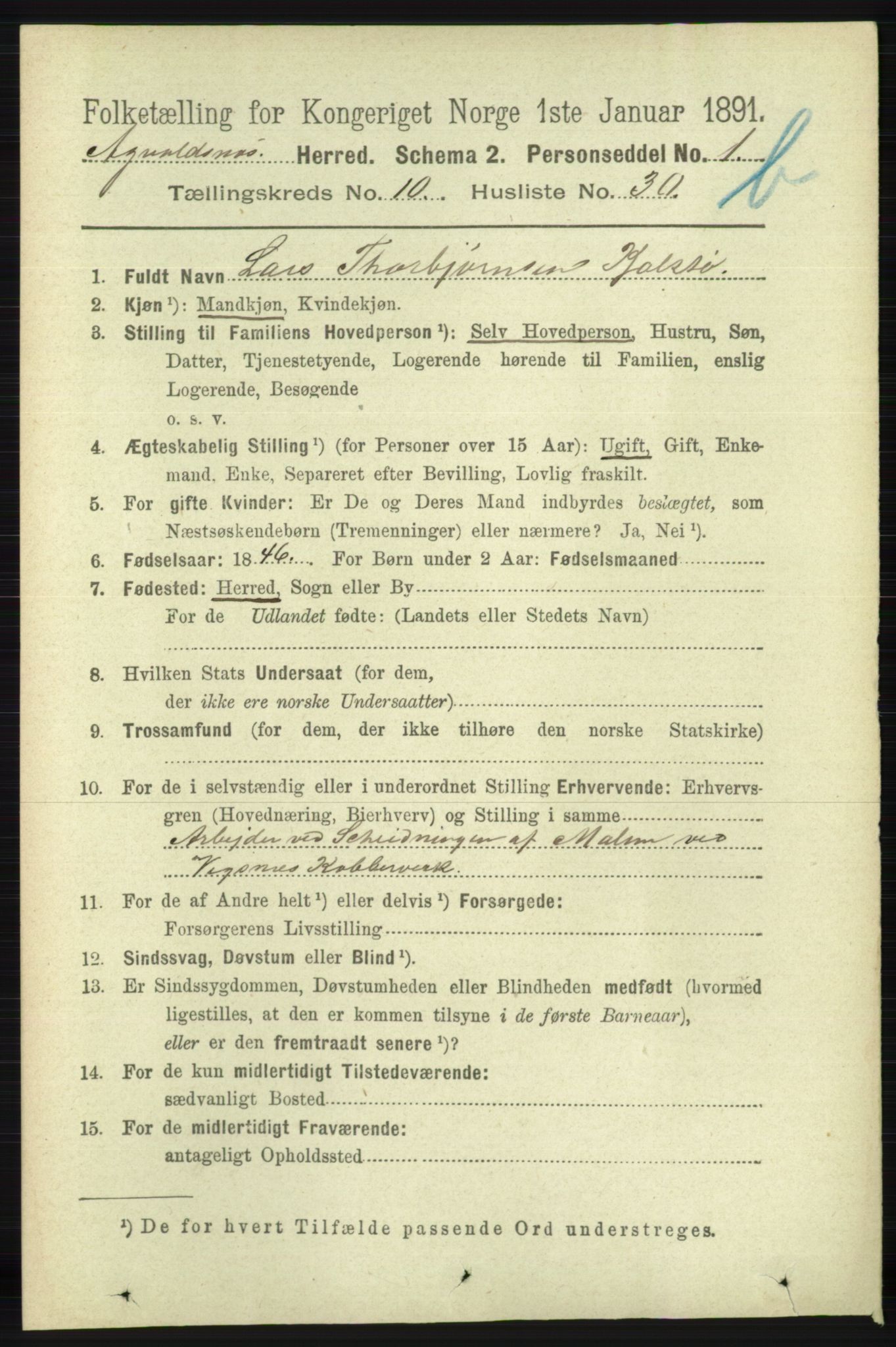 RA, 1891 census for 1147 Avaldsnes, 1891, p. 6138