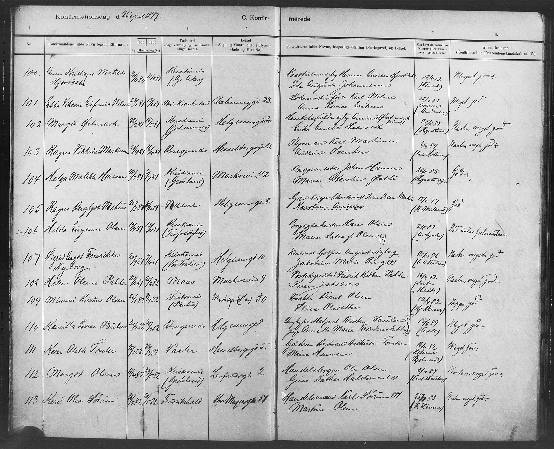 Paulus prestekontor Kirkebøker, AV/SAO-A-10871/F/Fa/L0007: Parish register (official) no. 7, 1897-1915