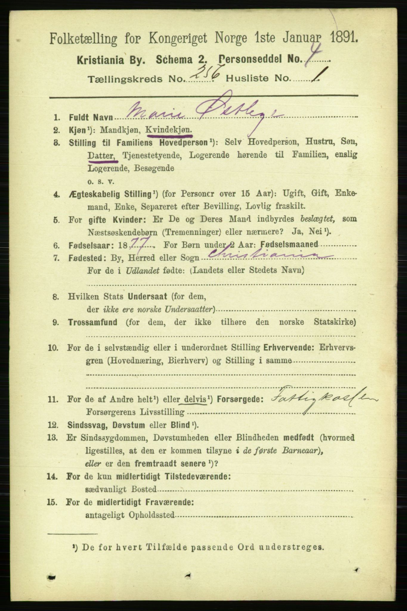 RA, 1891 census for 0301 Kristiania, 1891, p. 155632