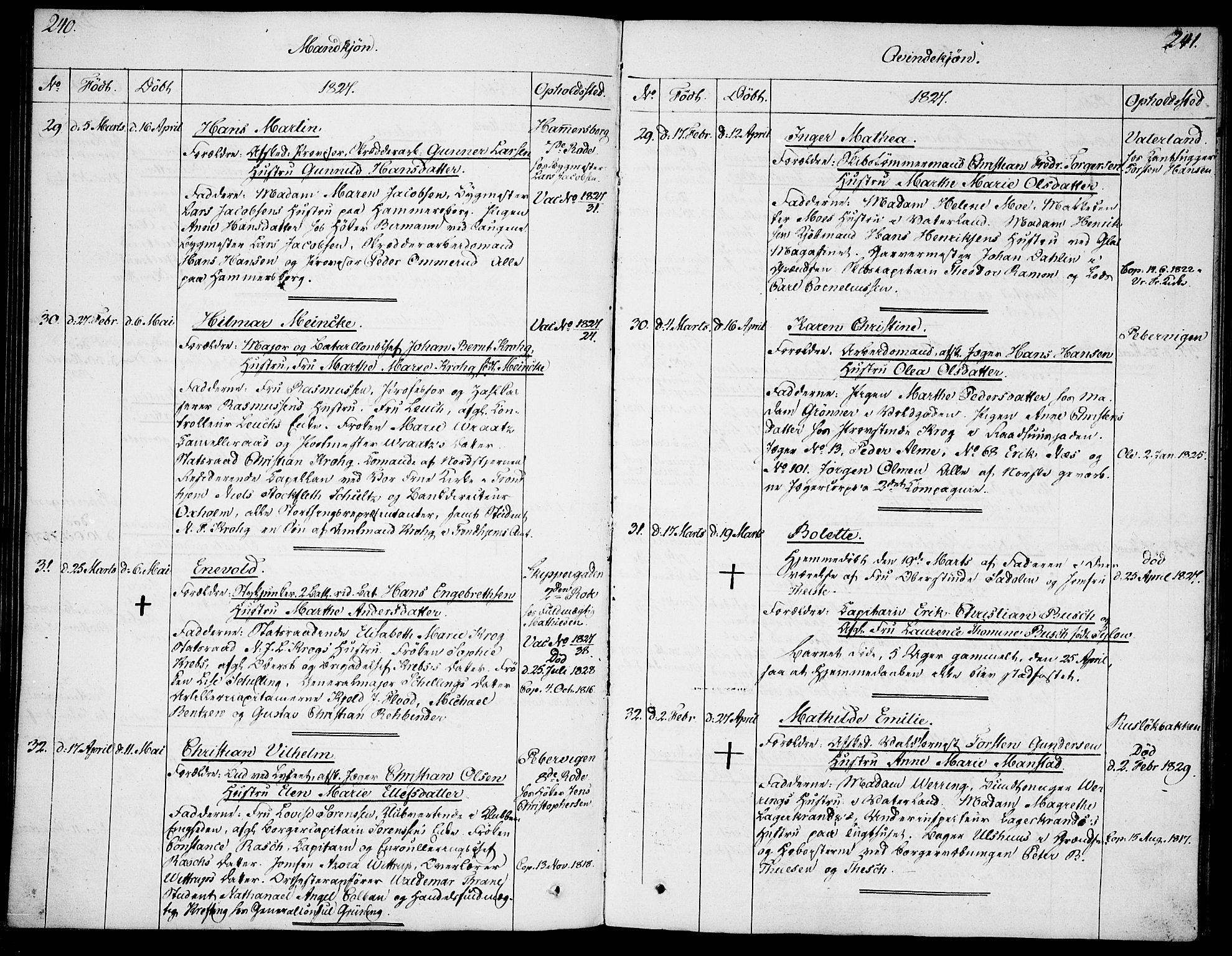 Garnisonsmenigheten Kirkebøker, AV/SAO-A-10846/F/Fa/L0004: Parish register (official) no. 4, 1820-1828, p. 240-241