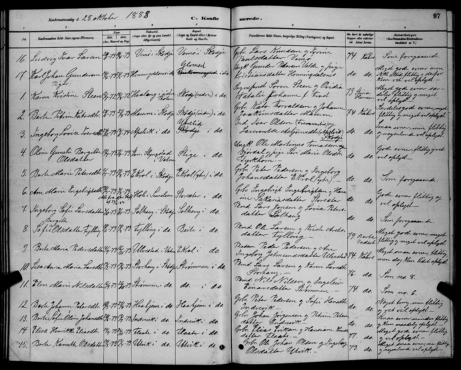 Ministerialprotokoller, klokkerbøker og fødselsregistre - Møre og Romsdal, AV/SAT-A-1454/524/L0365: Parish register (copy) no. 524C06, 1880-1899, p. 97