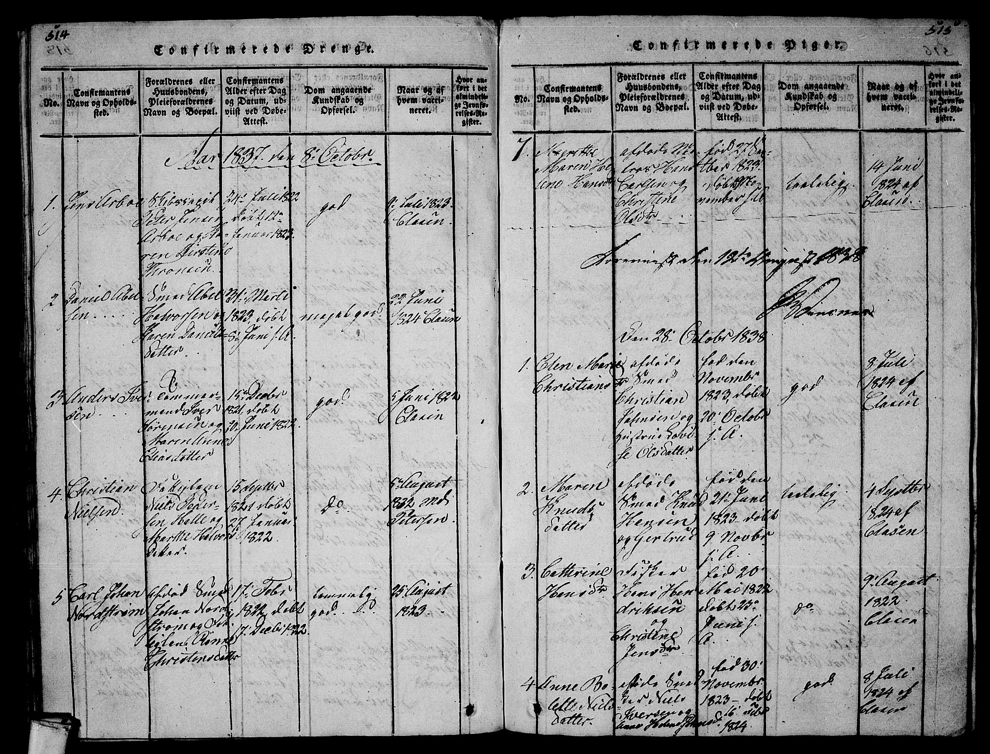 Larvik kirkebøker, SAKO/A-352/G/Gb/L0001: Parish register (copy) no. II 1, 1818-1843, p. 514-515