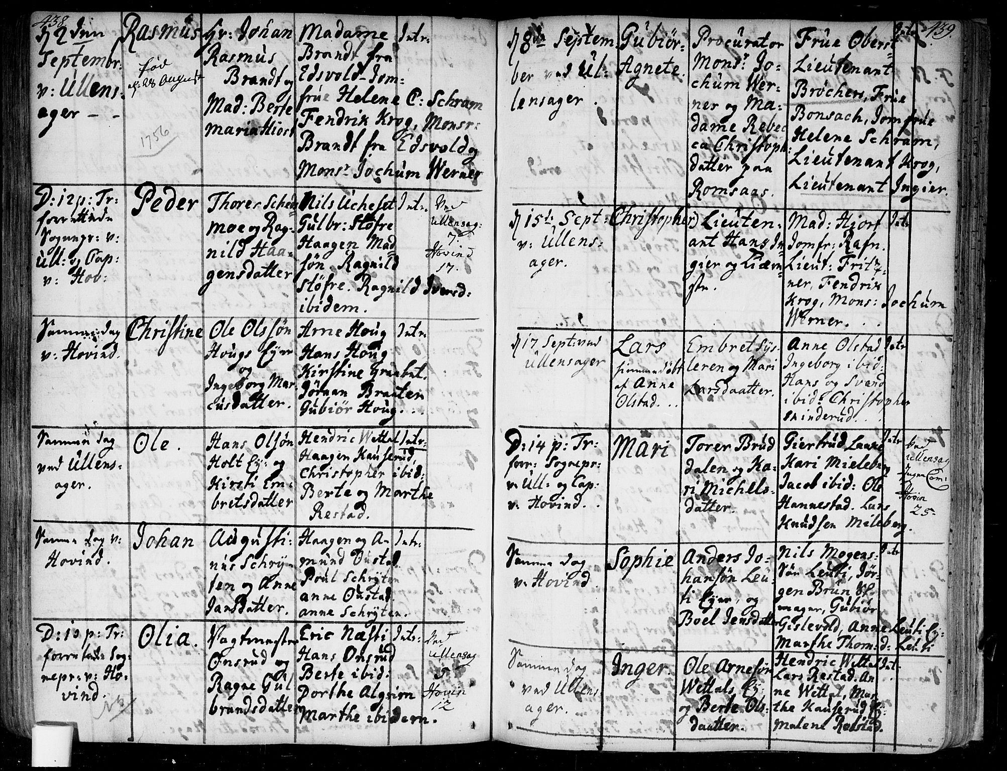 Ullensaker prestekontor Kirkebøker, SAO/A-10236a/F/Fa/L0005: Parish register (official) no. I 5, 1733-1762, p. 438-439