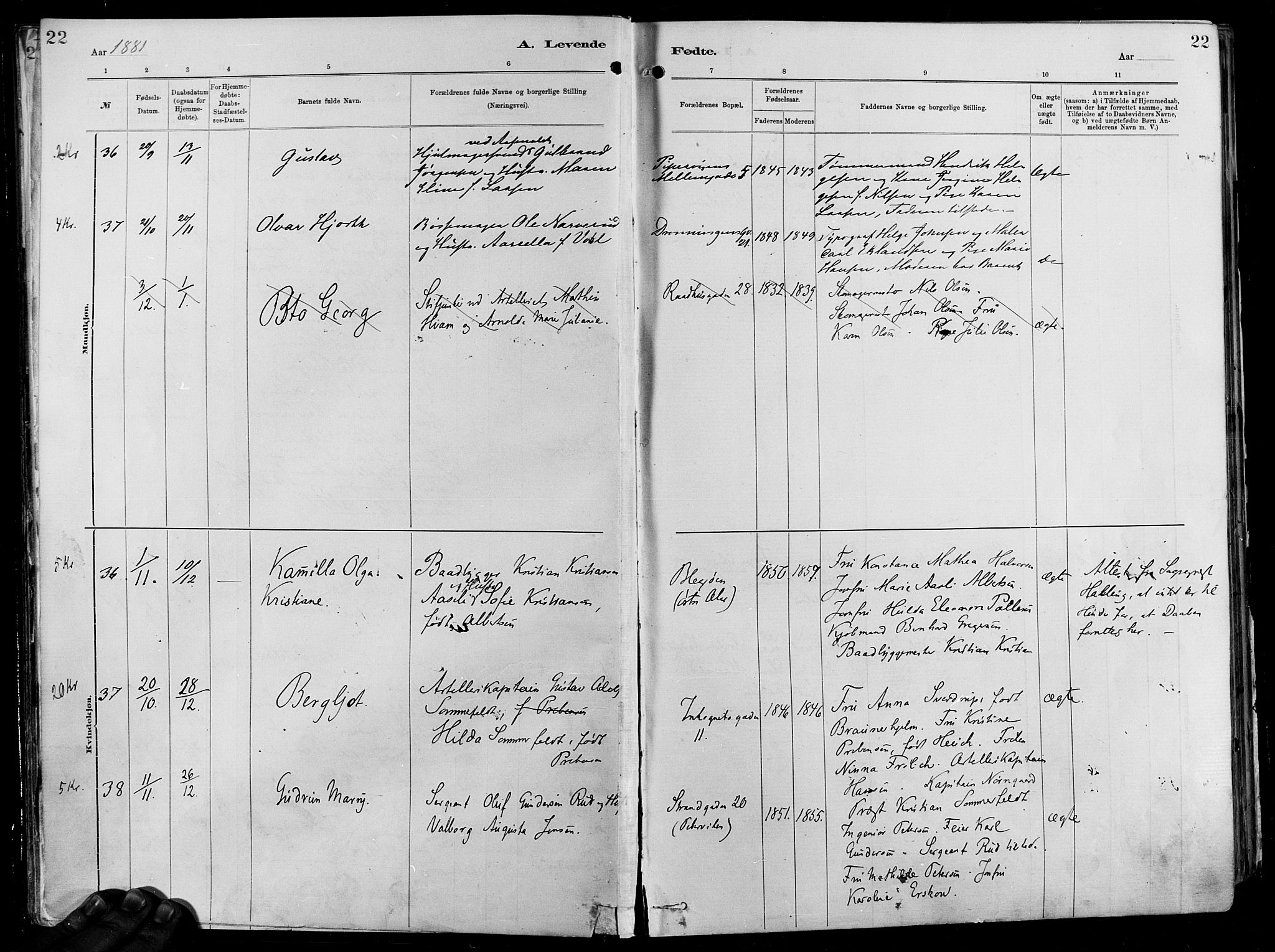 Garnisonsmenigheten Kirkebøker, AV/SAO-A-10846/F/Fa/L0012: Parish register (official) no. 12, 1880-1893, p. 22