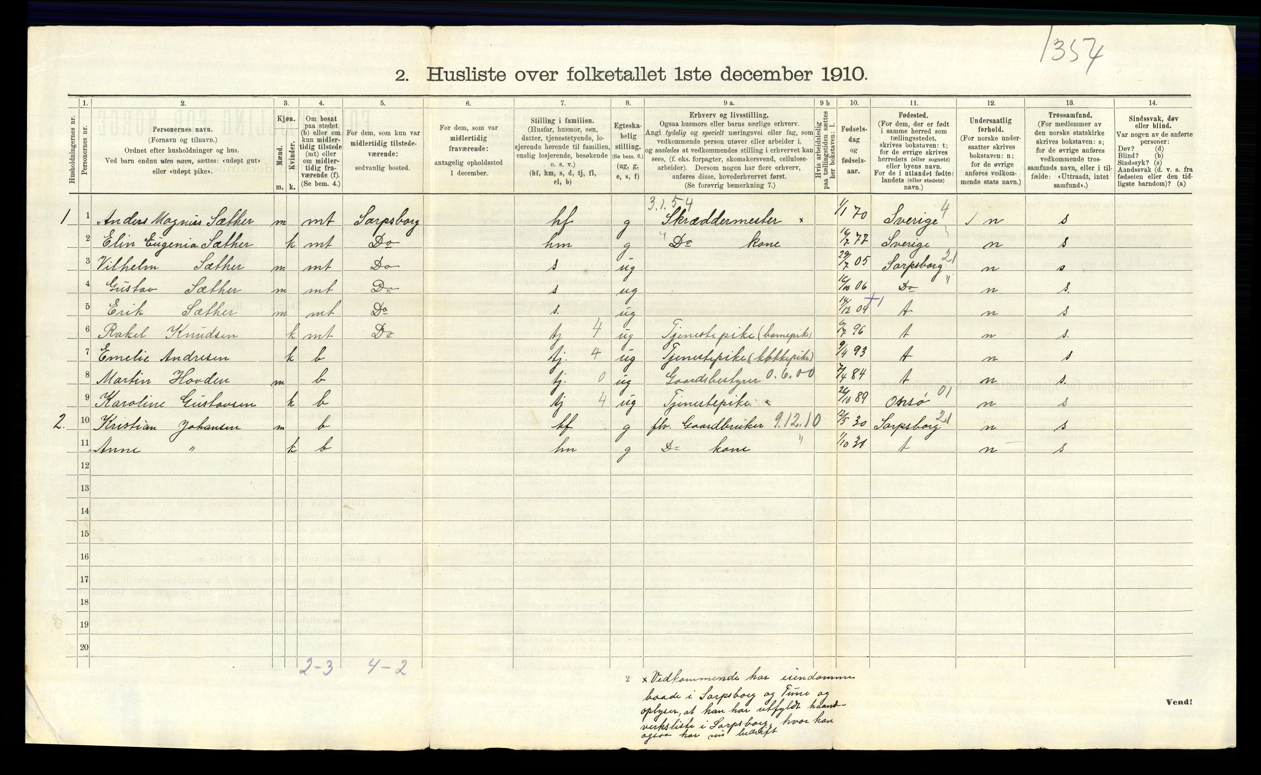 RA, 1910 census for Tune, 1910, p. 483