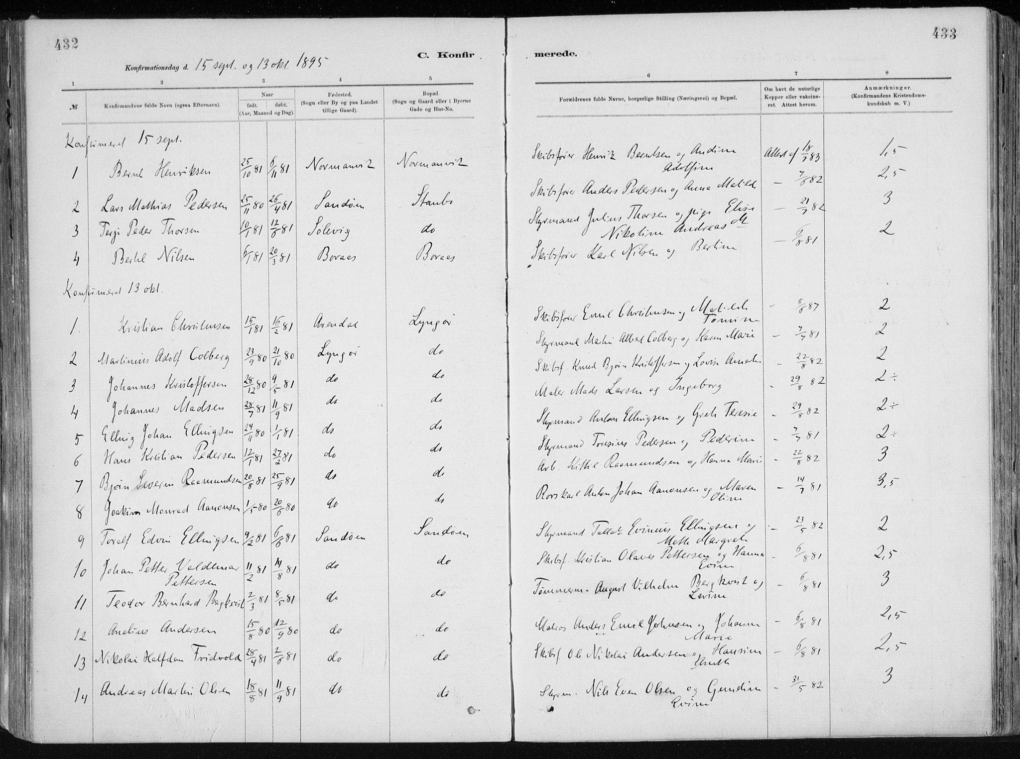 Dypvåg sokneprestkontor, SAK/1111-0007/F/Fa/Faa/L0008: Parish register (official) no. A 8, 1885-1906, p. 432-433